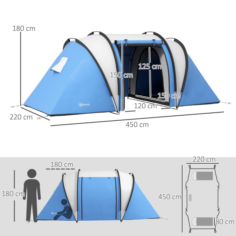 Camping Tent, 2 Bedrooms Living Area 3000mm Waterproof Family, Blue