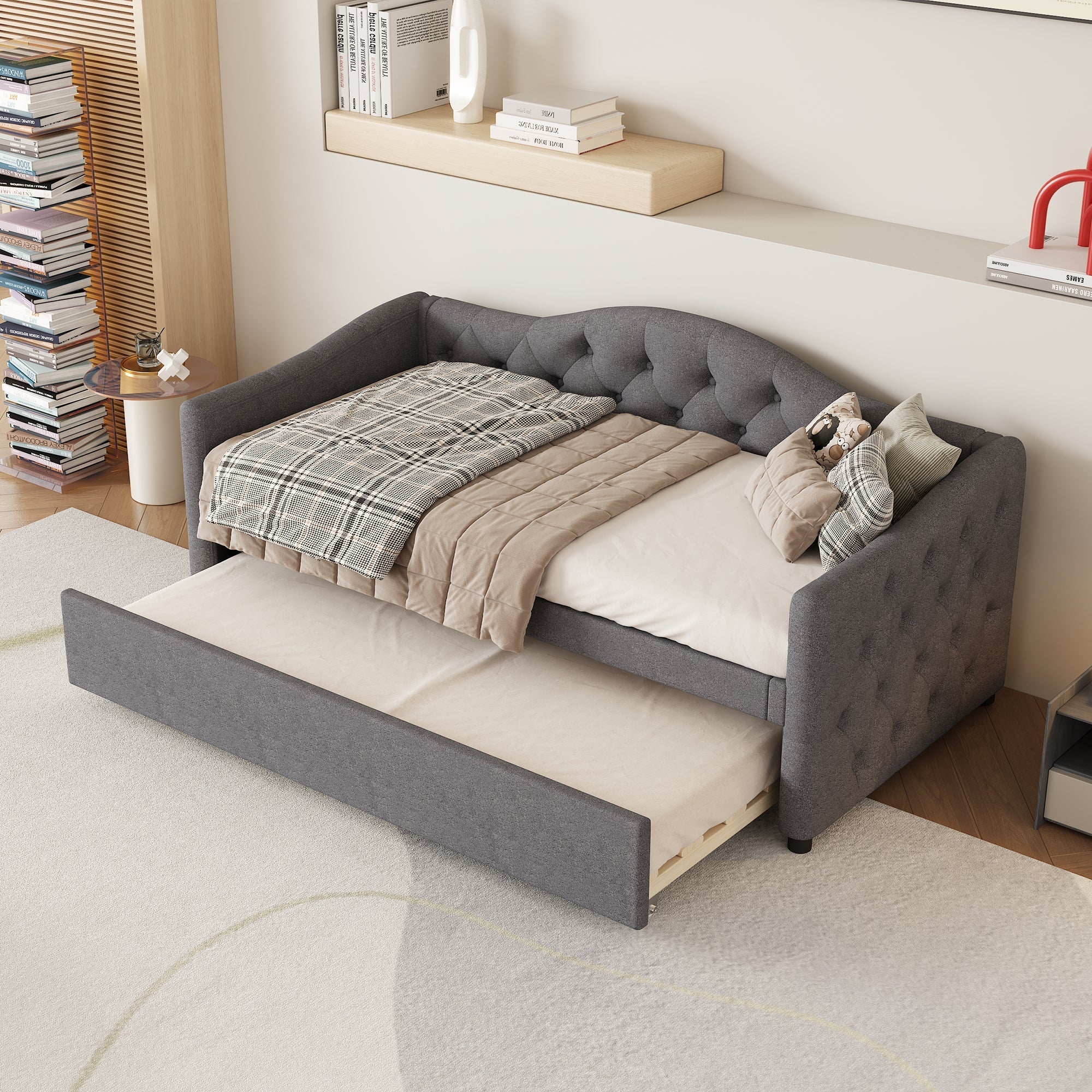 Daybed Sofa Bed 90x200cm Pull-out Bed Minimalist - Linen Grey