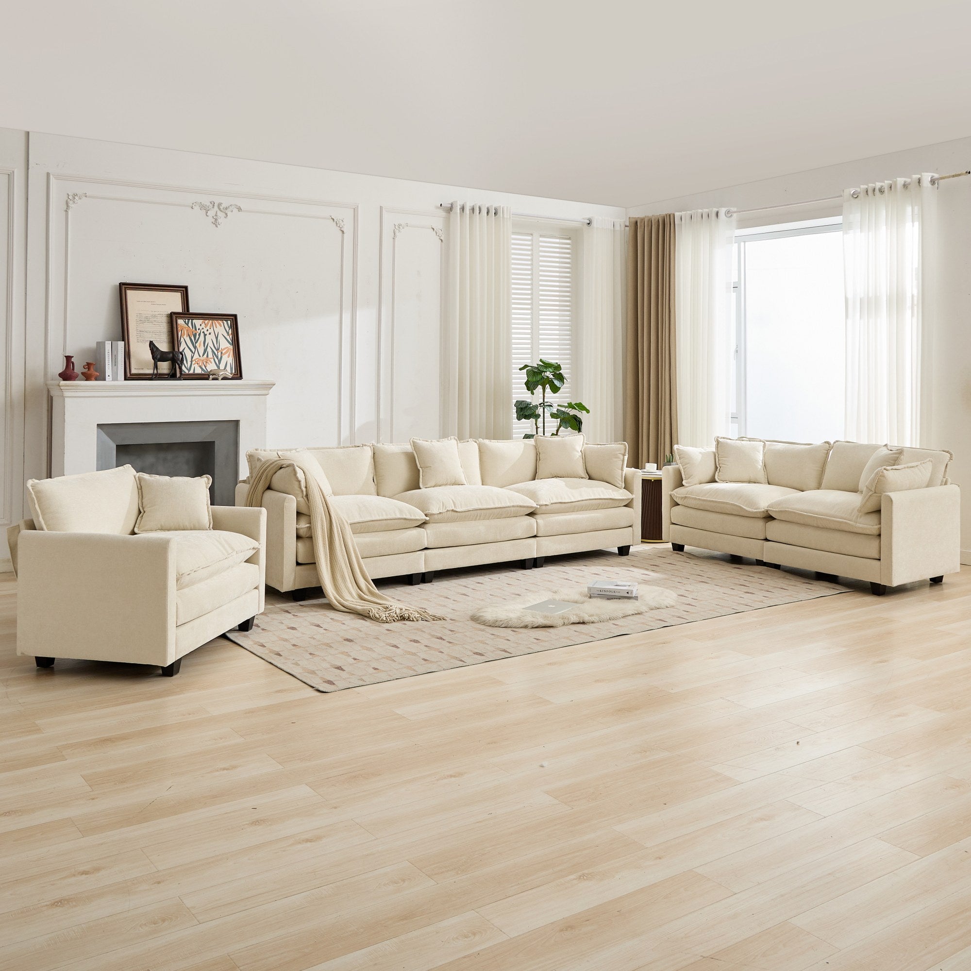 Cloud Sofa One Seat Modern Sectional Upholstered Cushion - Chenille Beige