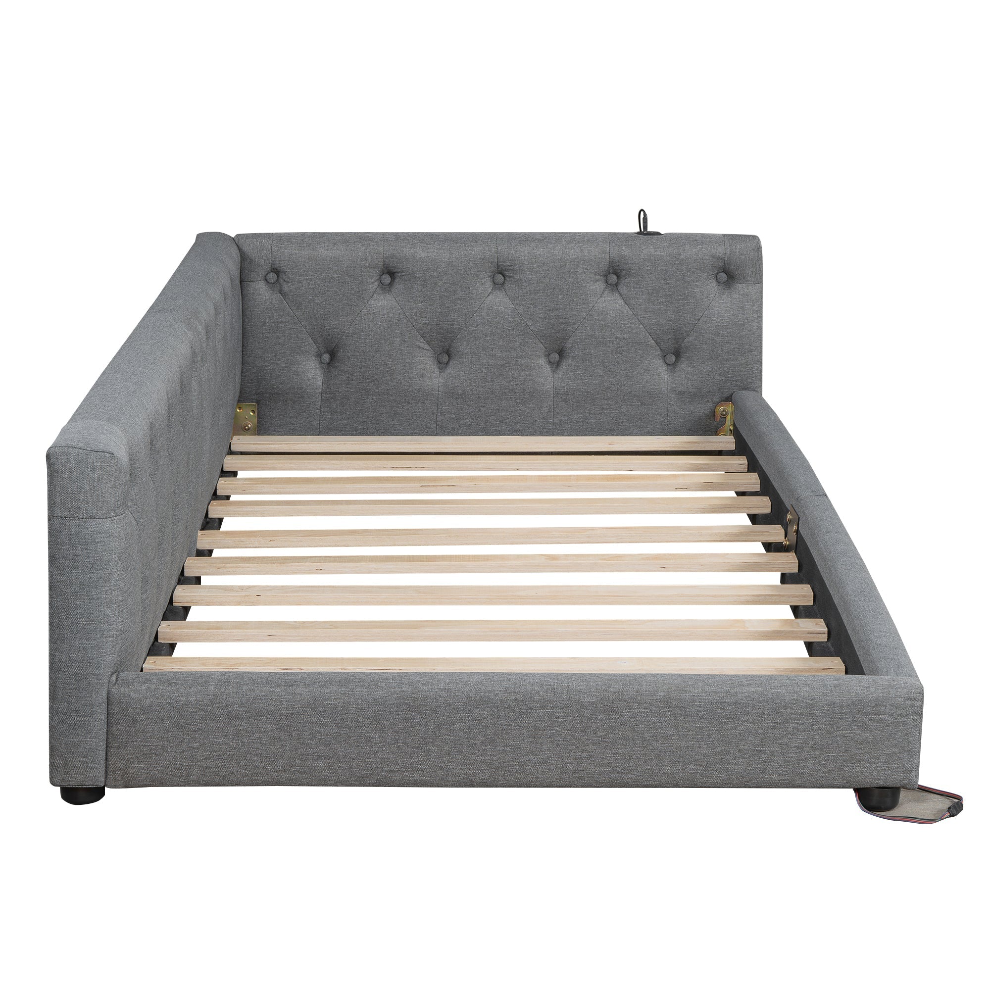Sofa Daybed 90x200cm LED Light USB/Type-C Tufted Headboard - Linen Grey