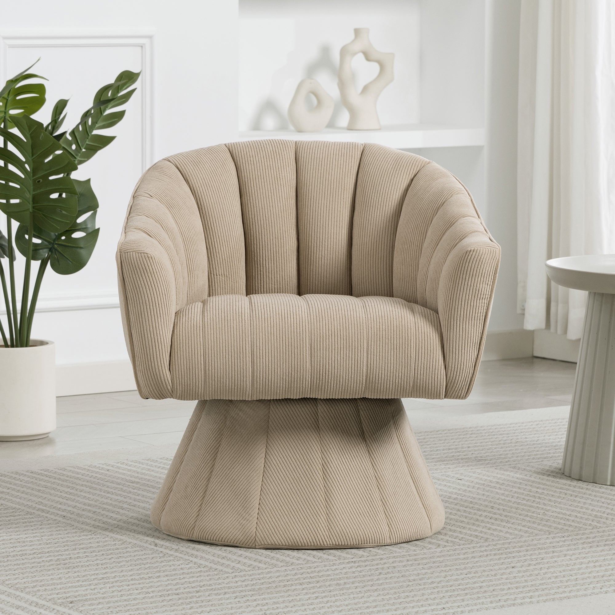 360° Swivel Chair with Ergonomic Cushions and Wraparound Armrests, Khaki