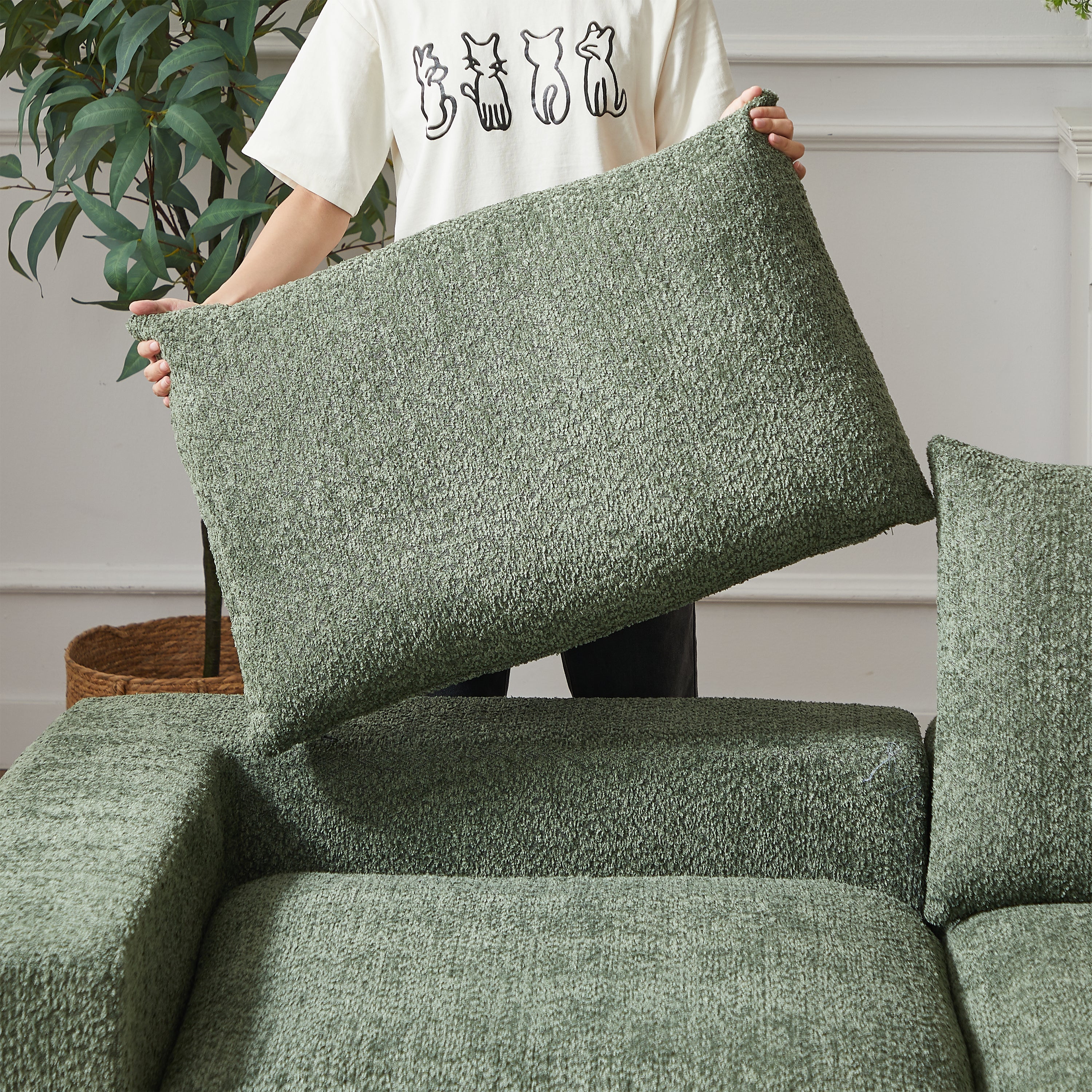 Chenille Sofa Modular L-Shaped Chaise Lounge - No Assembly