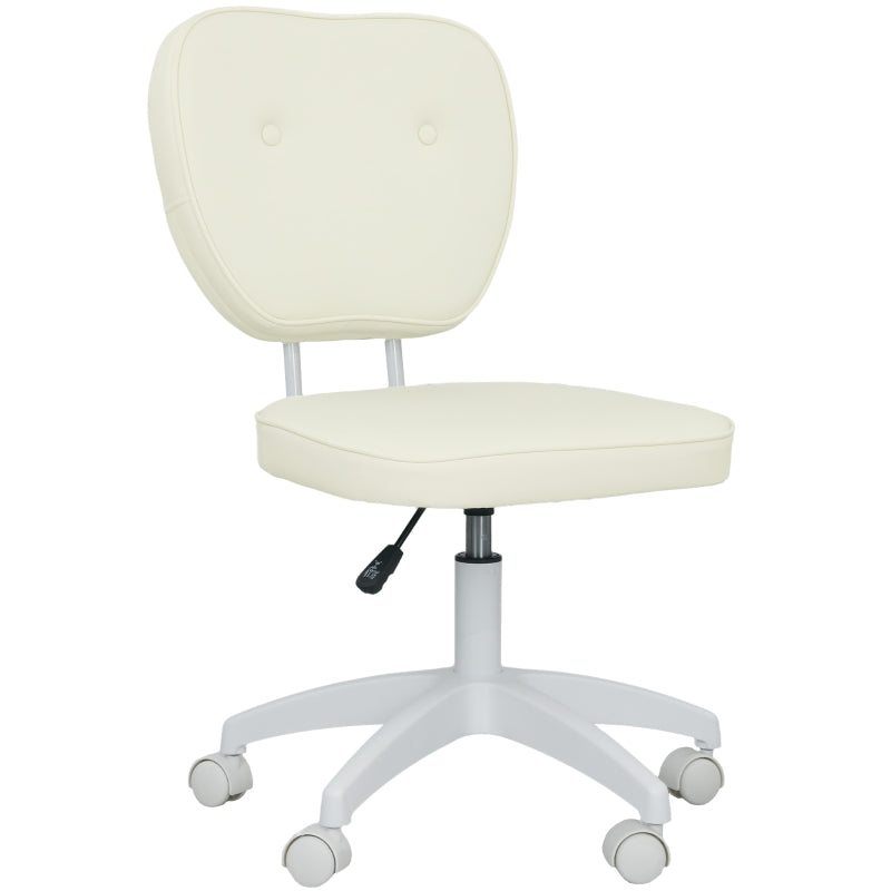 Vanity Office Chair Adjustable Armless Swivel PU Leather Cream