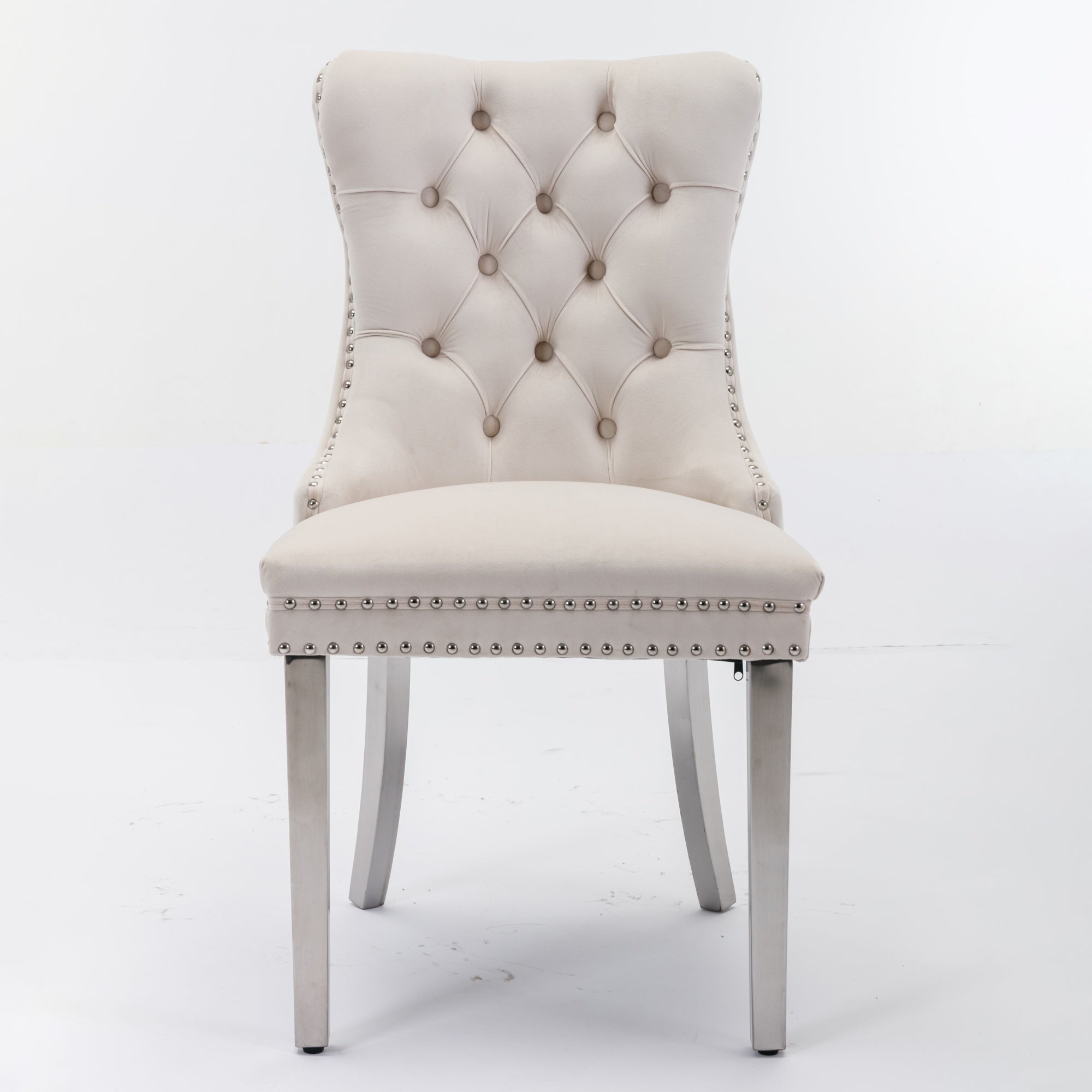 Nikki Collection Tufted Velvet Dining Chair Set of 2 Chrome Legs - Beige/Chrome
