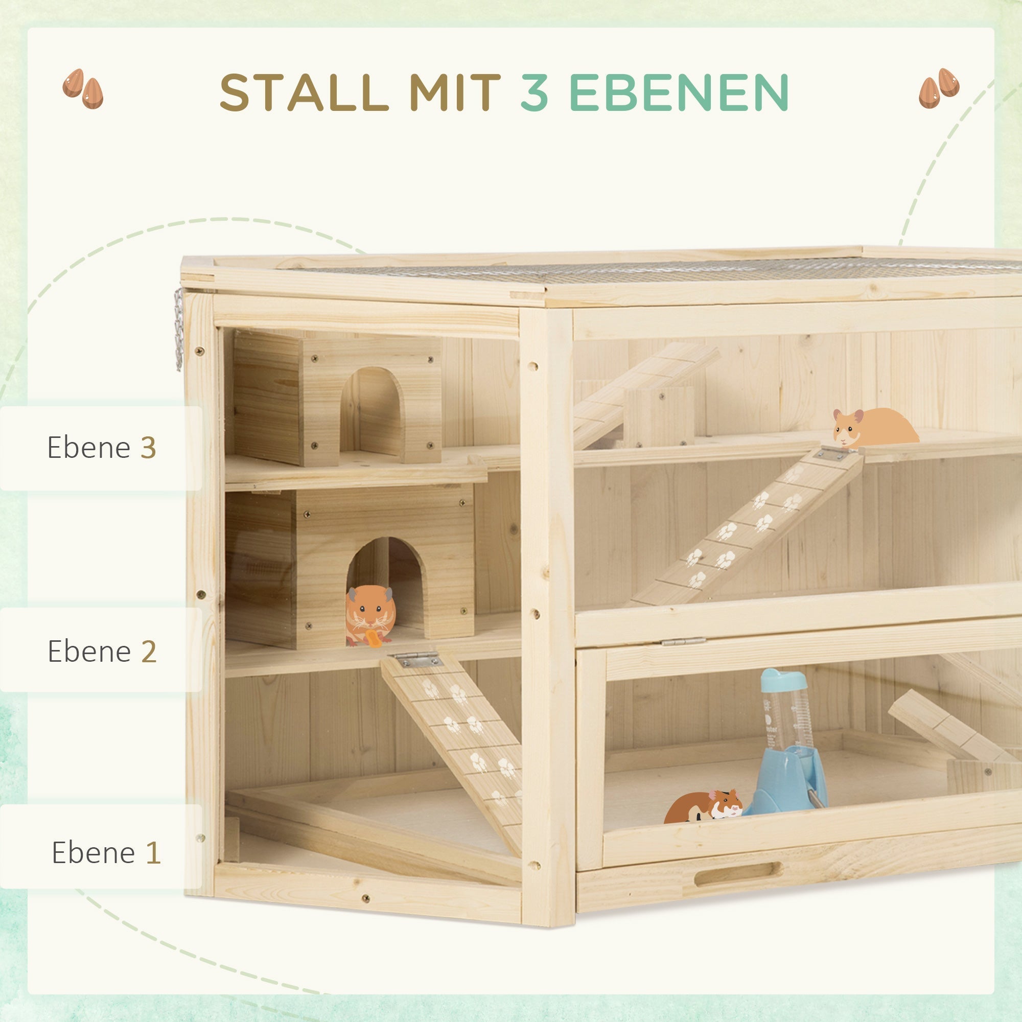 Small Animal Cage, Hamster Rodent with Ramp Seesaw, Fir Wood