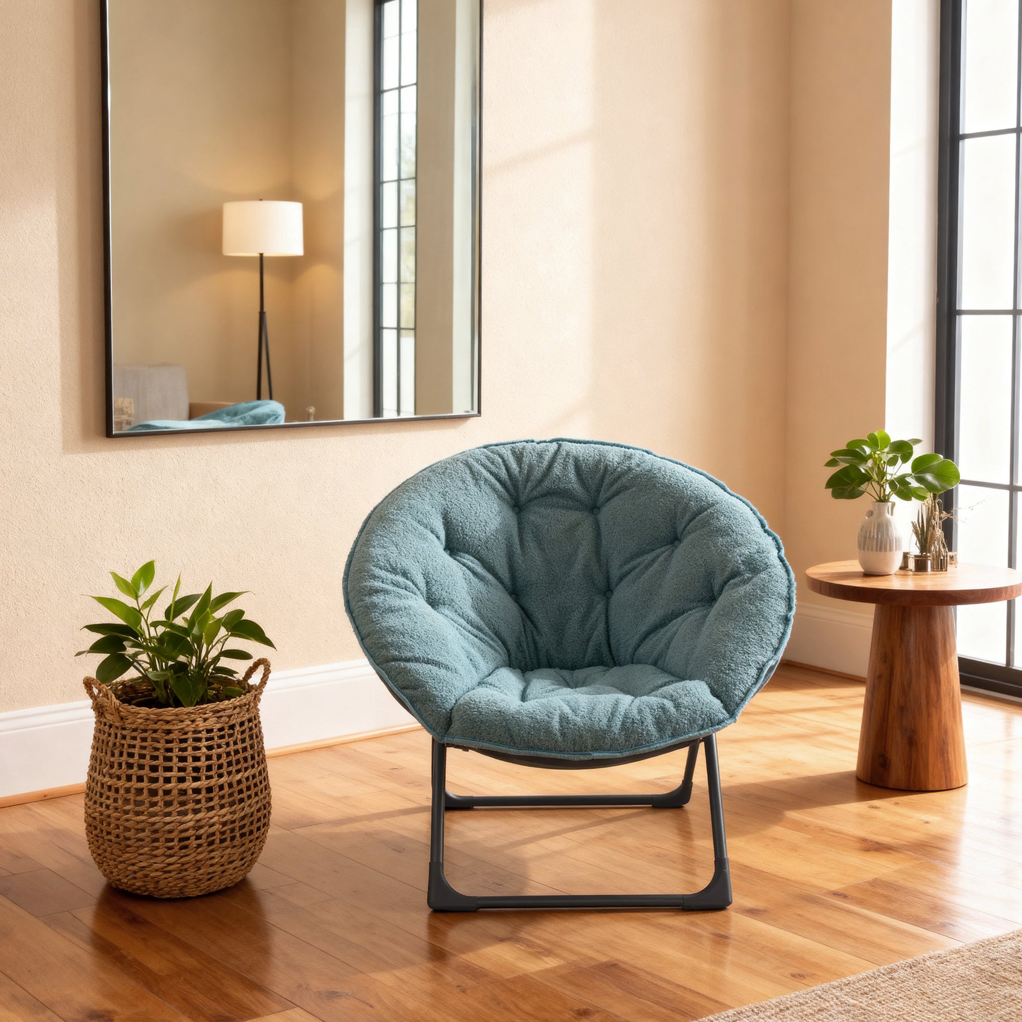 Folding Saucer Moon Chair Portable Soft - Sheep's Wool Blue