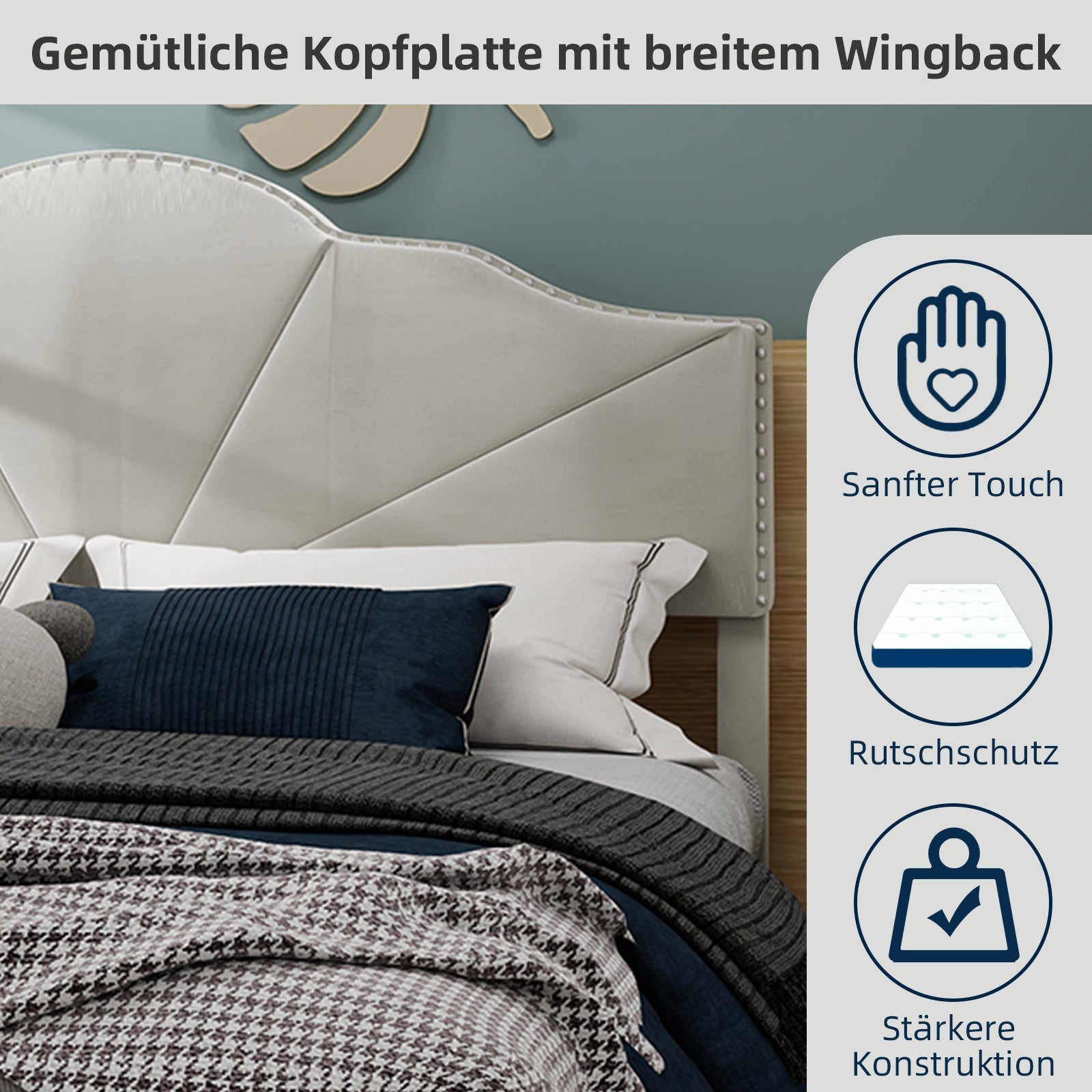 Modern Minimalist Soft Bed, Comfortable Headboard, 140*200CM, Beige
