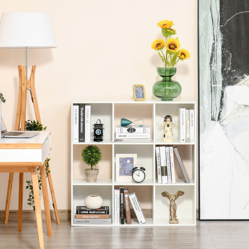 Storage Unit 3-Tier 9-Cube Organiser Bookcase, White Particle Board