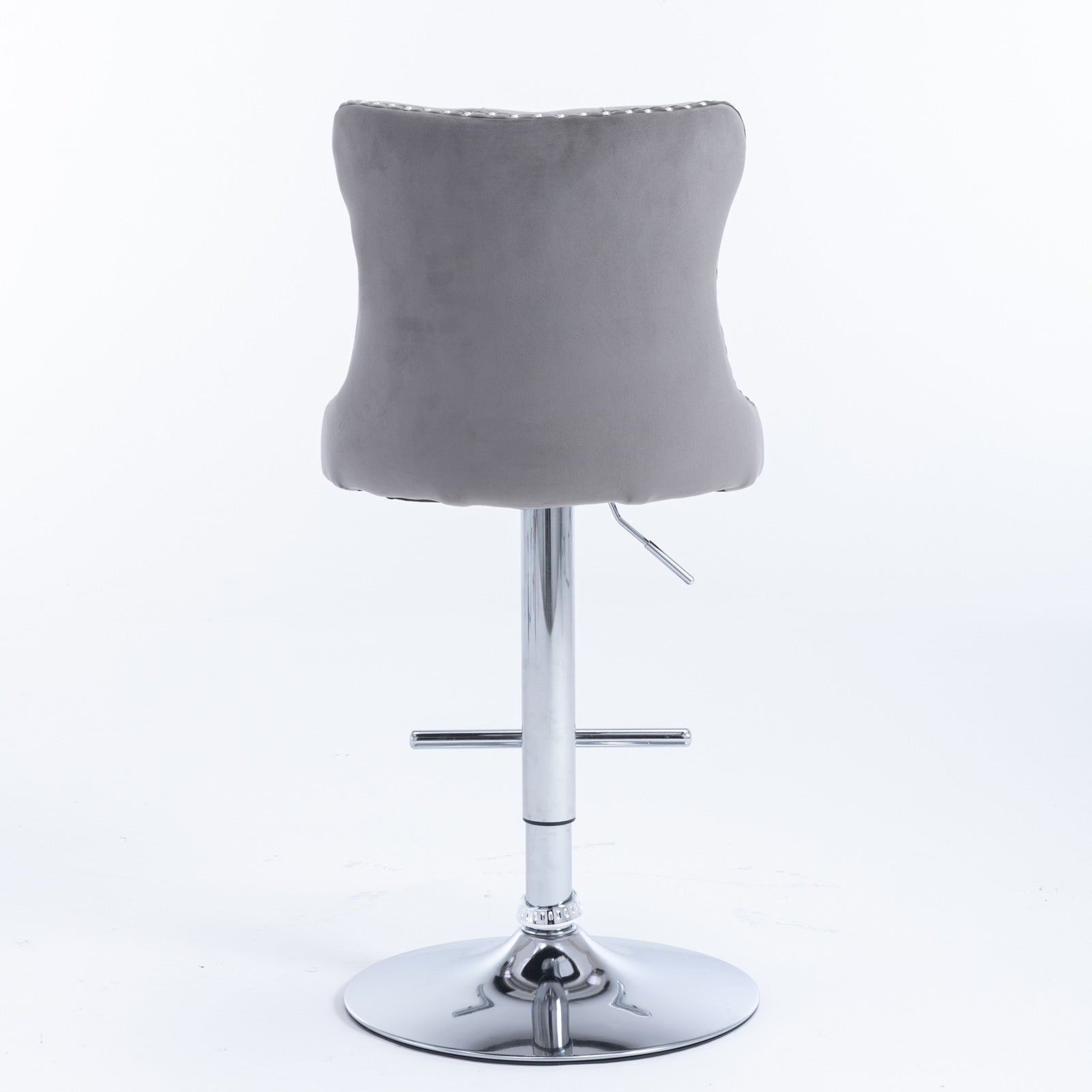 Swivel Barstools Adjustable Height Tufted Back Chrome Base Set of 2 - Velvet Gray