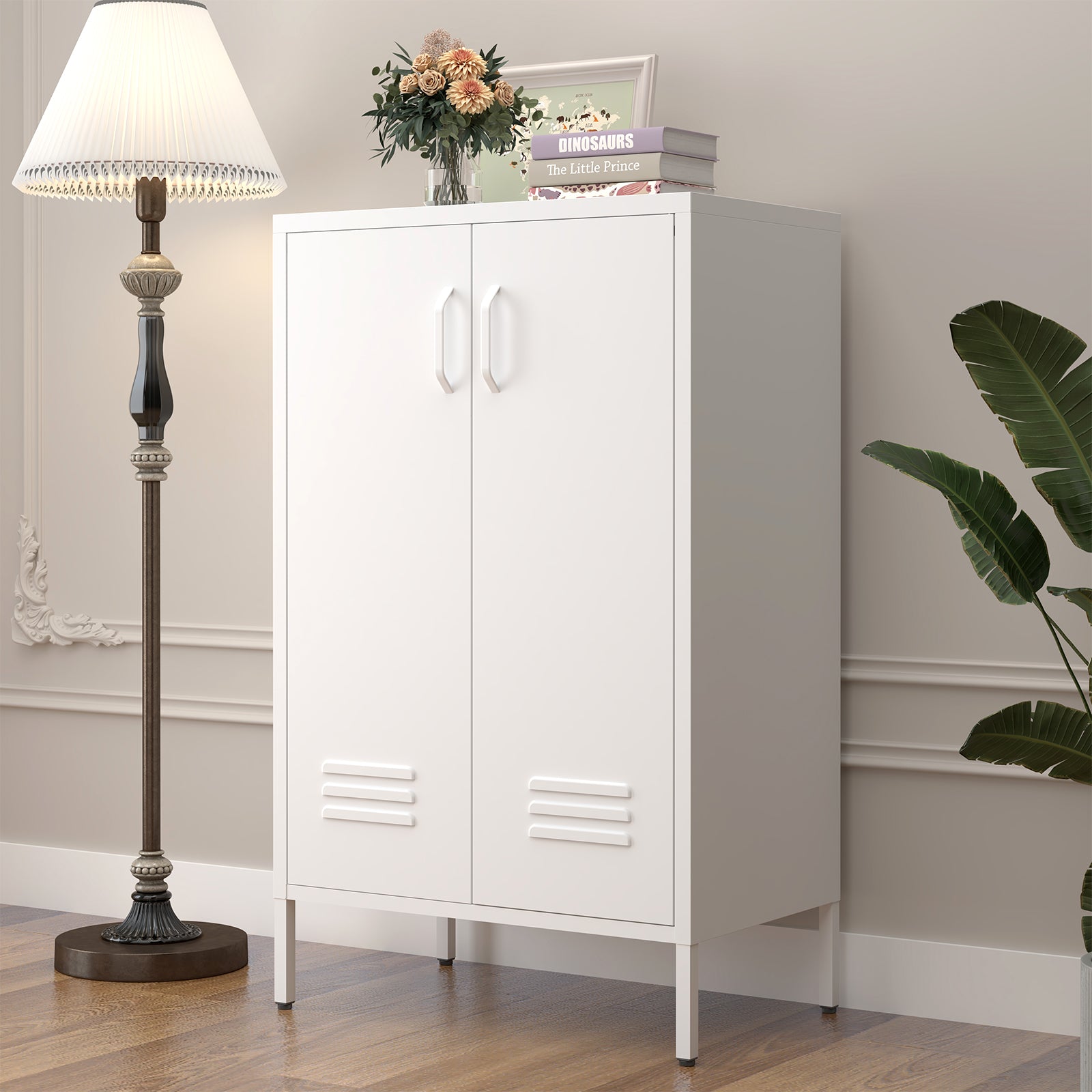 Locker Cabinet with 2 Doors and Adjustable Shelves, Pink Metal