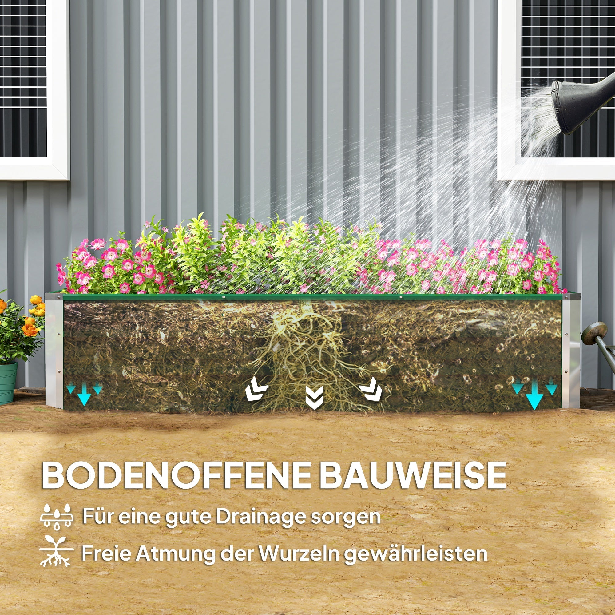 Raised Garden Bed/Planter Box 183x47x40cm Steel with Green Gloves