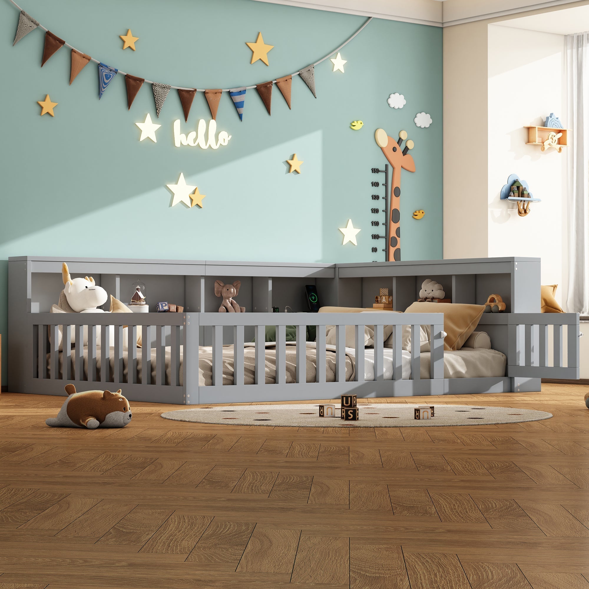 Daybed with Storage and USB Charging Port, 140x200cm, Grey Chipboard