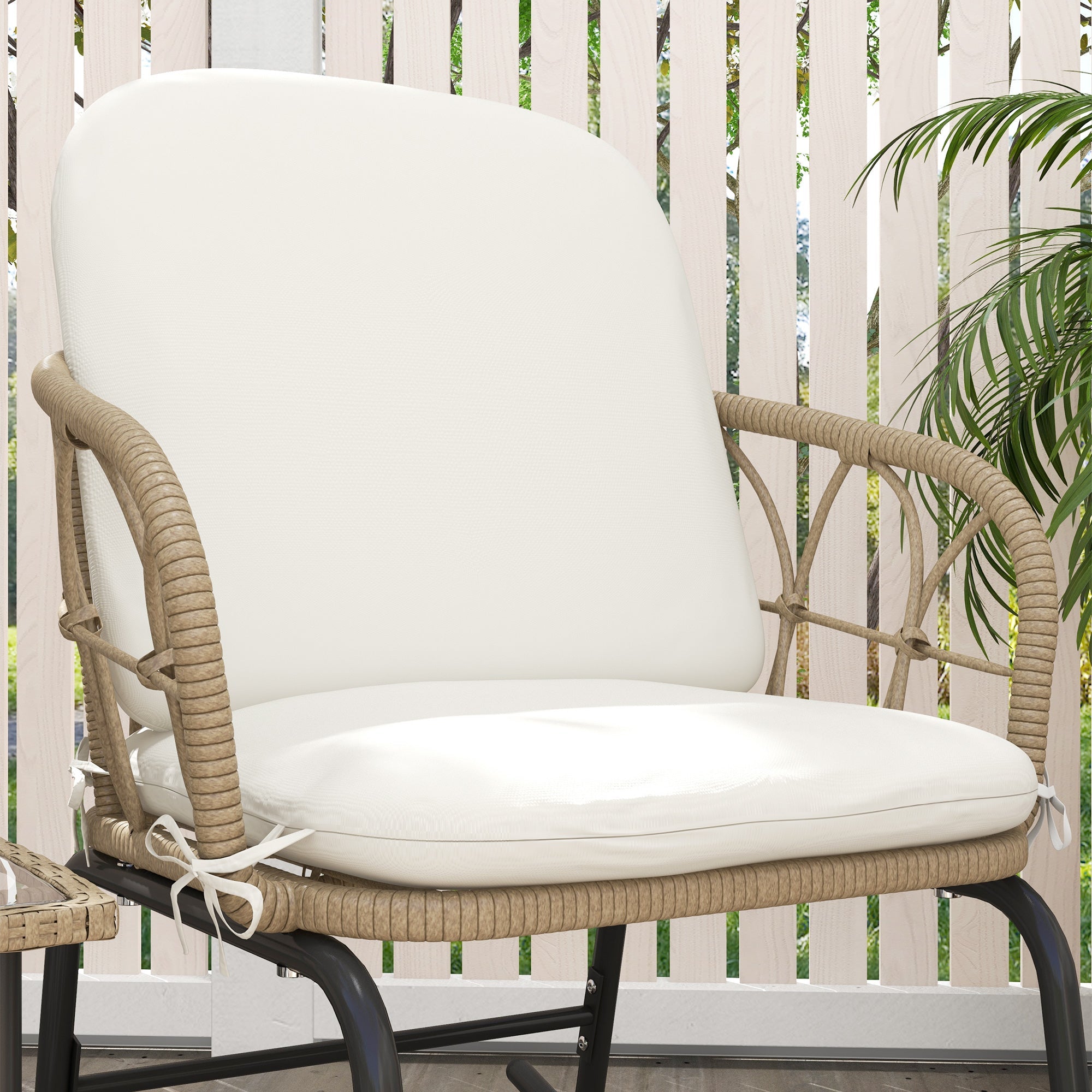 Rattan Rocking Chair Set, 3-Piece with Coffee Table & Cushions for Patio/Balcony