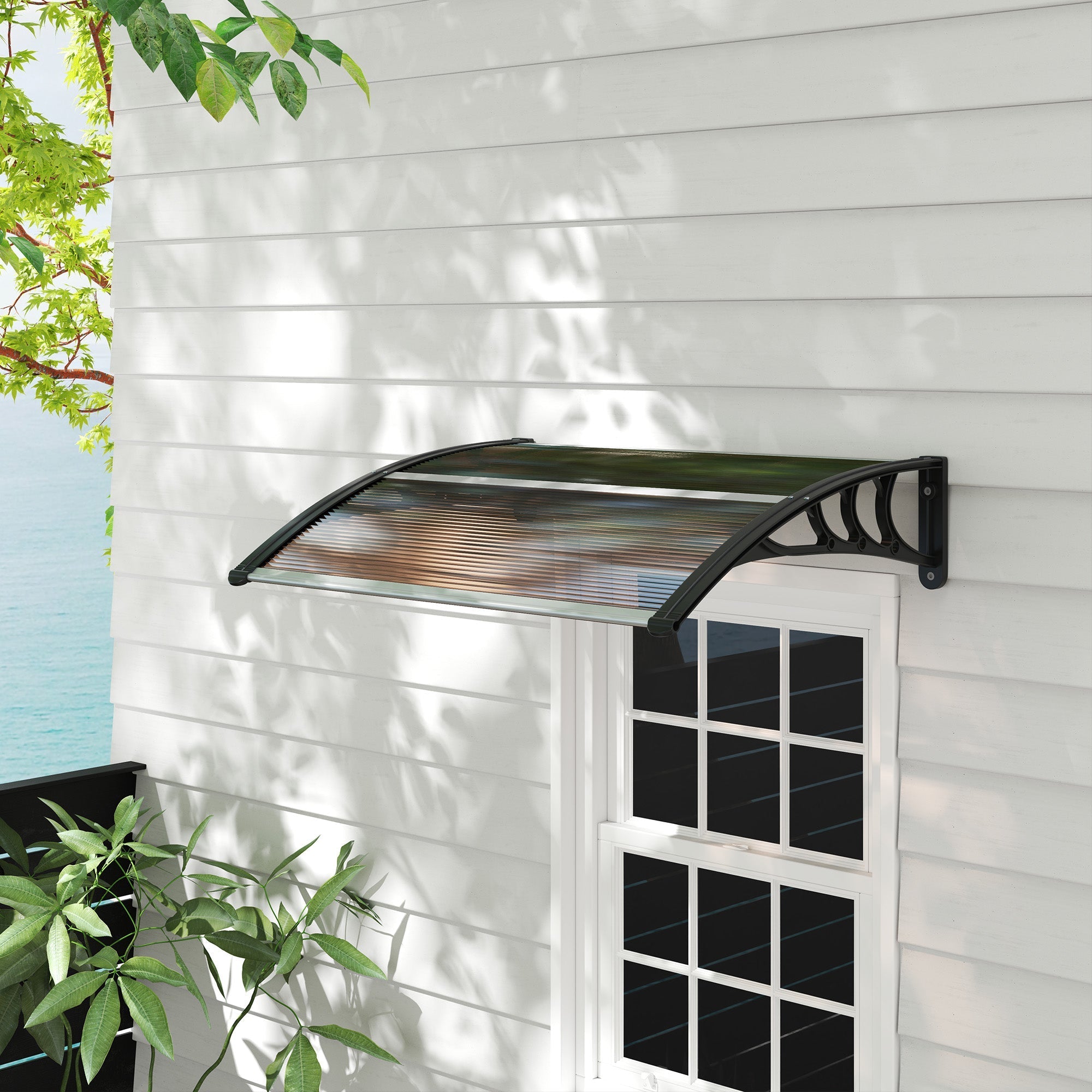 Front Door Canopy Outdoor Awning Polycarbonate Rain Shelter Brown