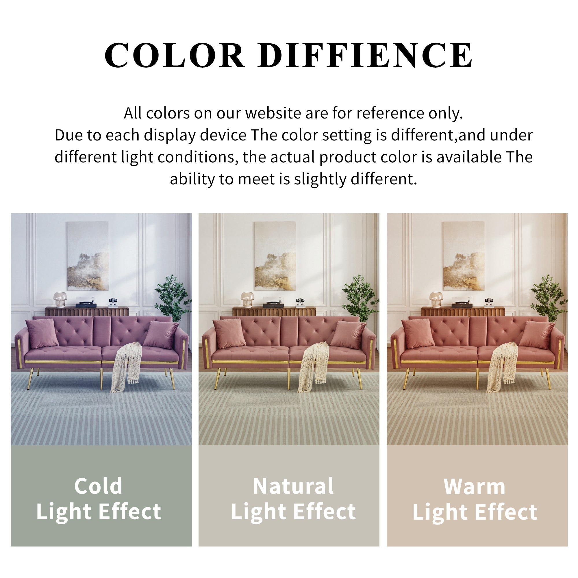 Two-seater Sofa Bed, Adjustable Backrest Gold Accents Built-in Cup Holders, Velvet