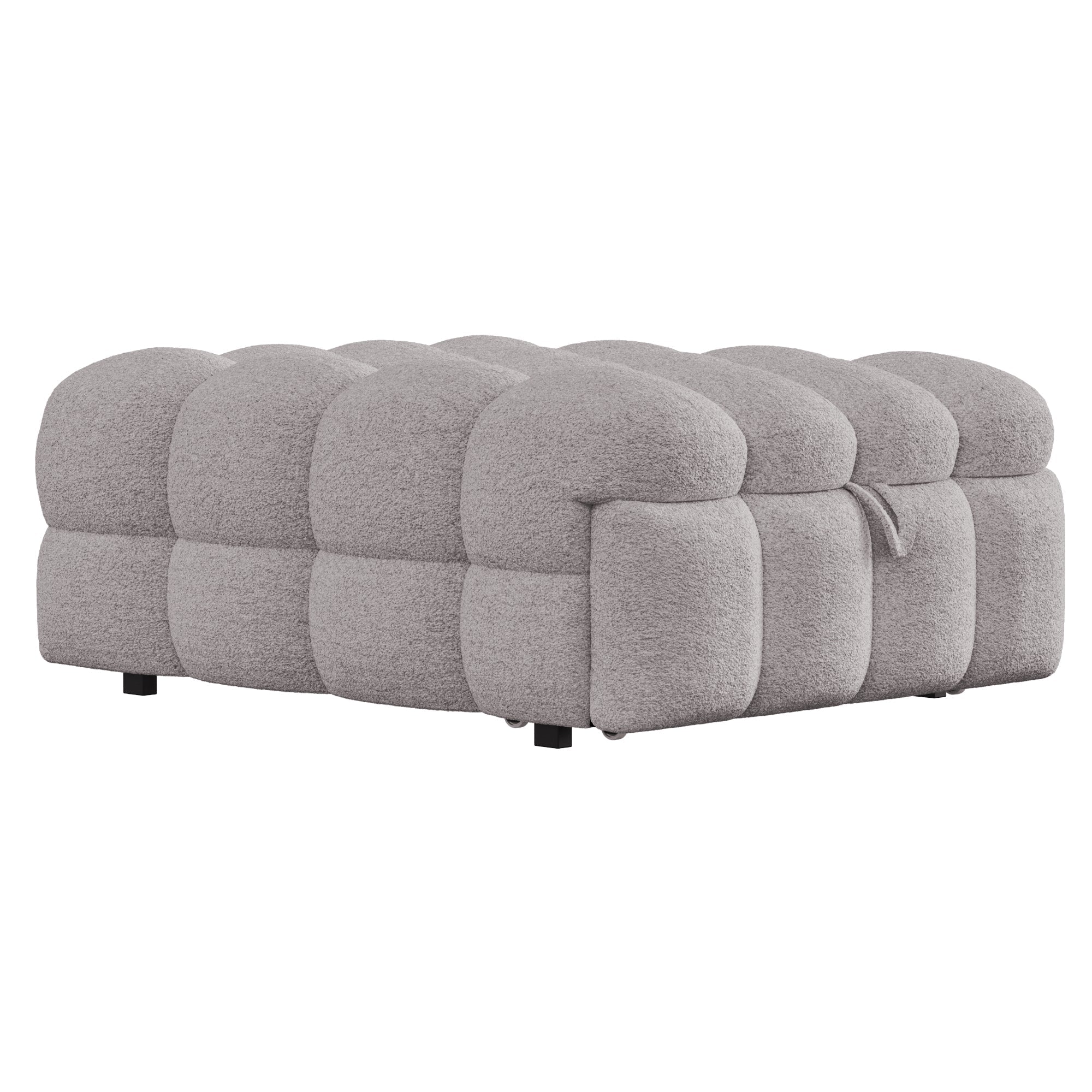 Upholstered Bed 2-in-1 Footstool Pull-Out Single Sofa Teddy Fabric Grey