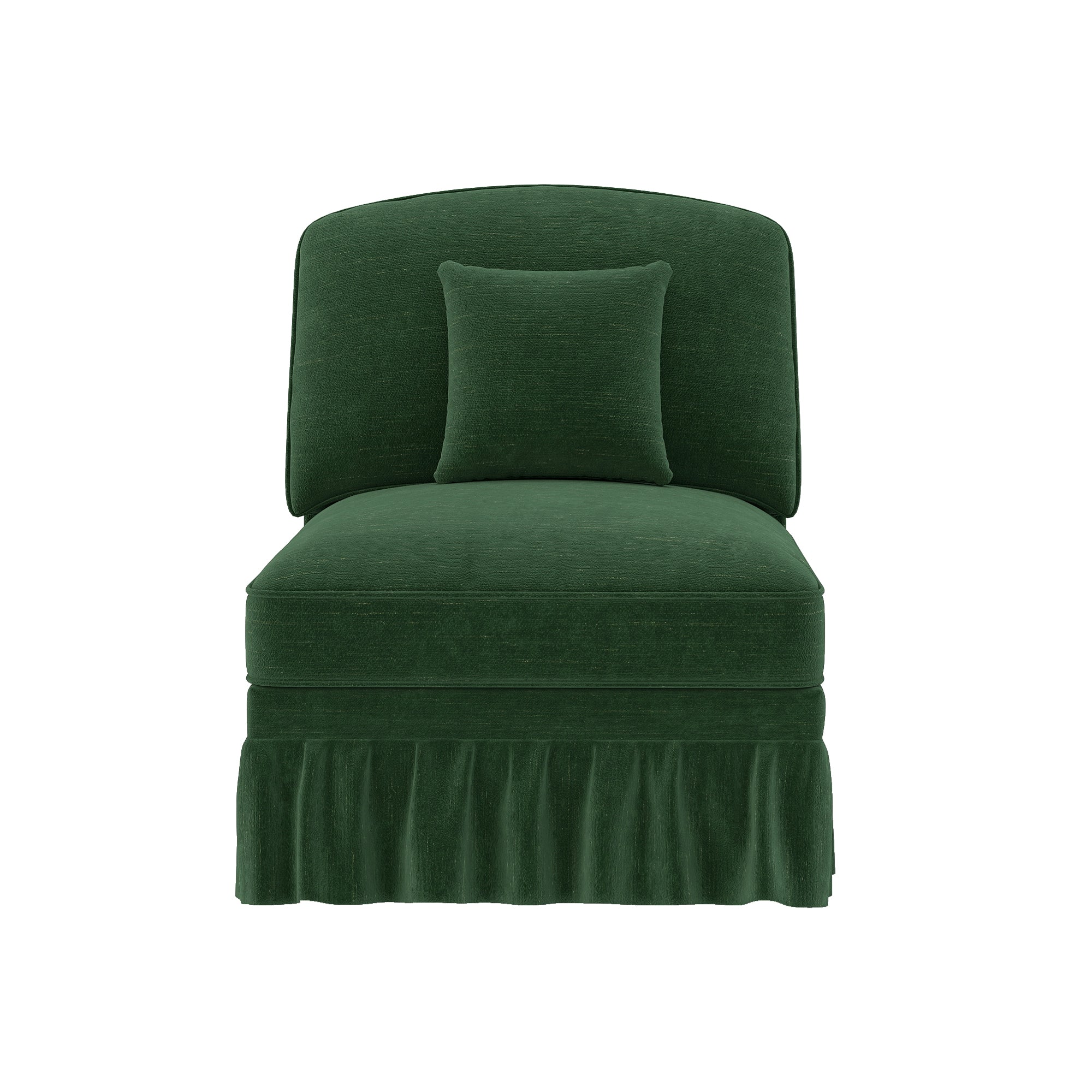 Windsor Armless Sofa with Removable Ruffle Skirt and Cushion, Green Chenille
