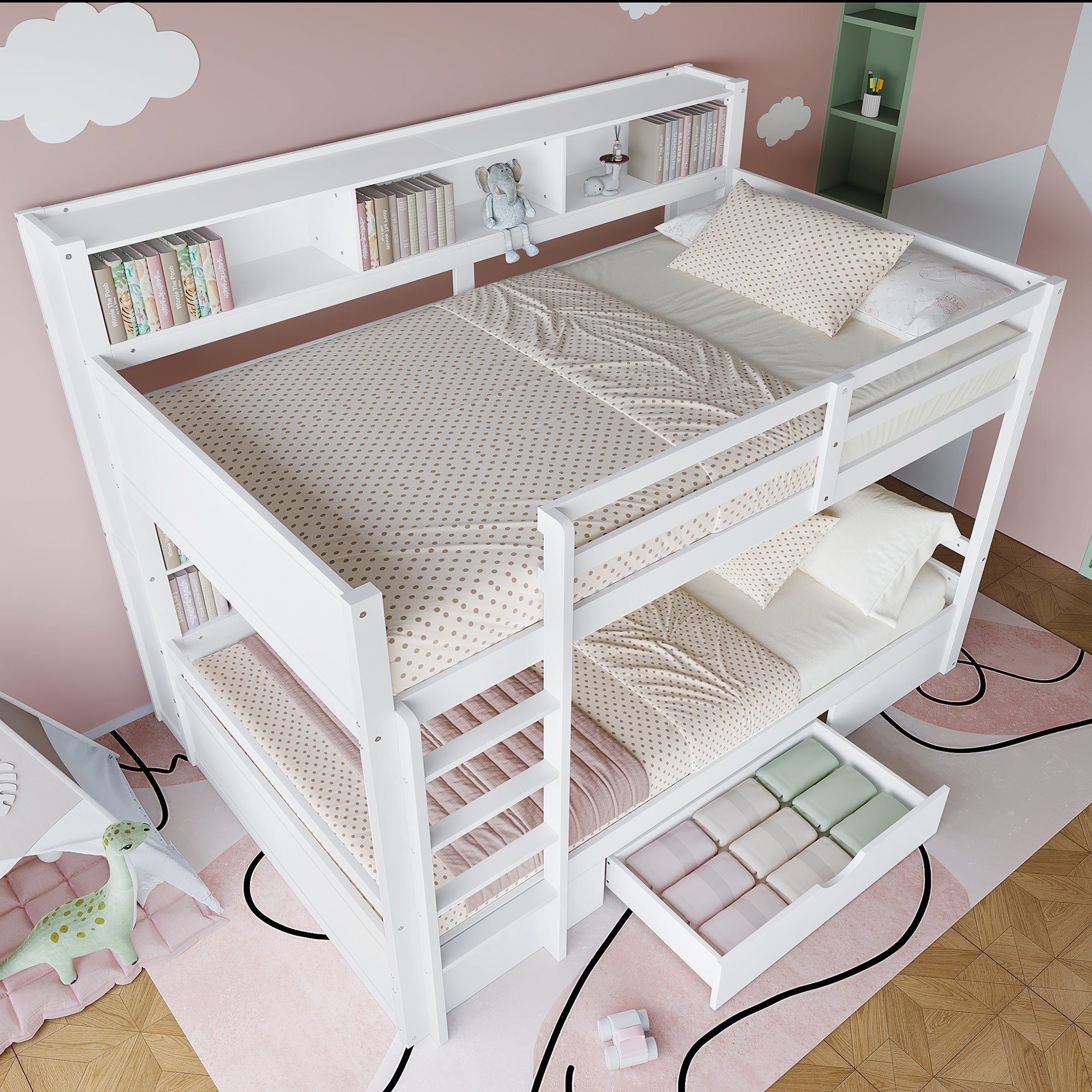 WX000708AAK Bunk Bed with Drawers and Storage Compartments, 90x200cm, White