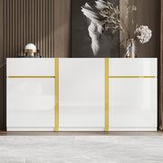 Luxurious Sideboard with 3 Doors and 2 Drawers, High-Gloss Lacquer Finish, White Wood