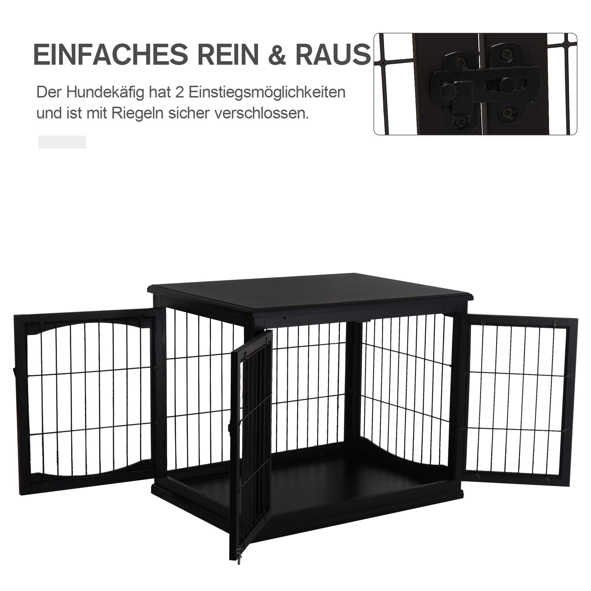 Dog House Table Top Indoor Cage, MDF Metal, Black