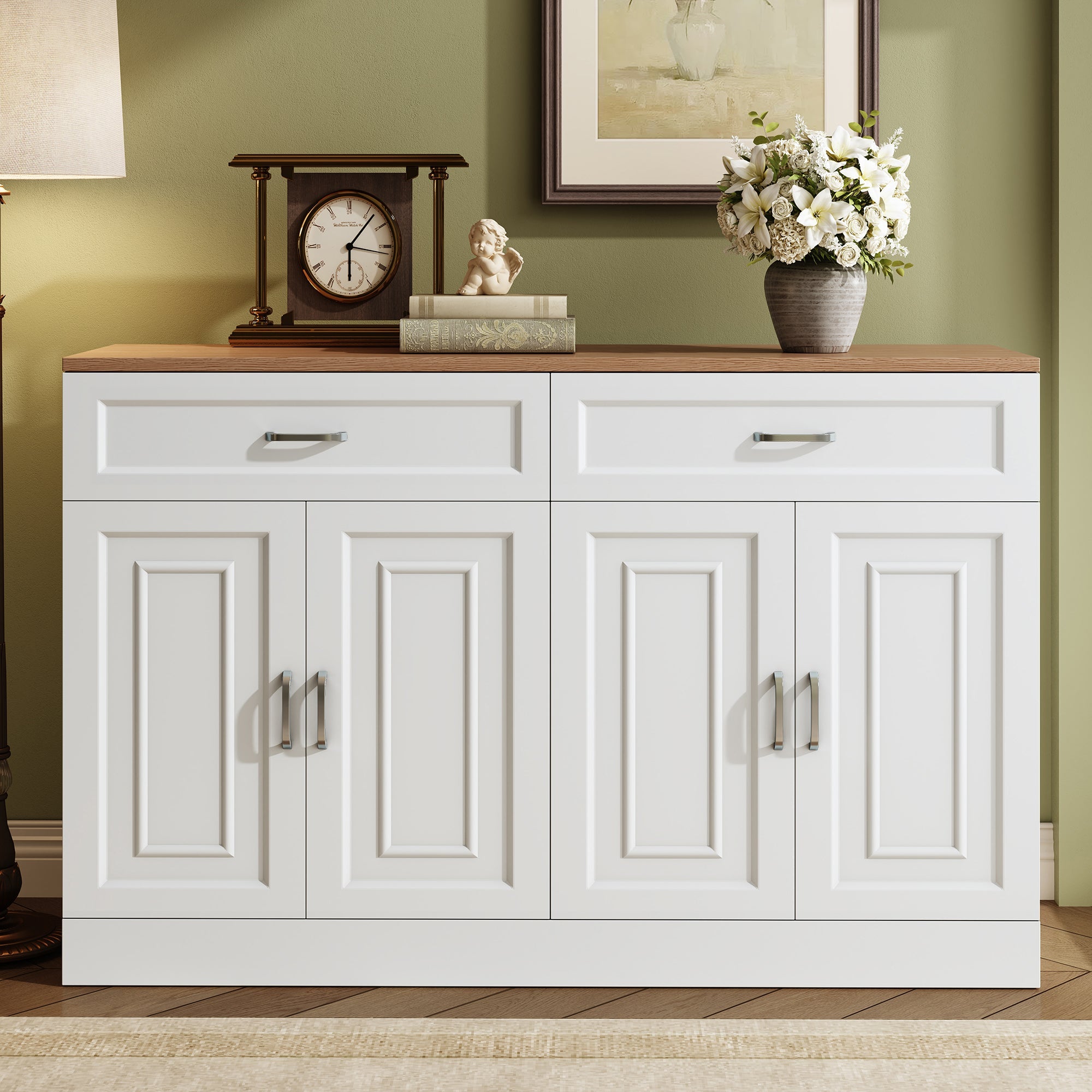 Sideboard with Shelves and Rebounder, Natural Wood Grain