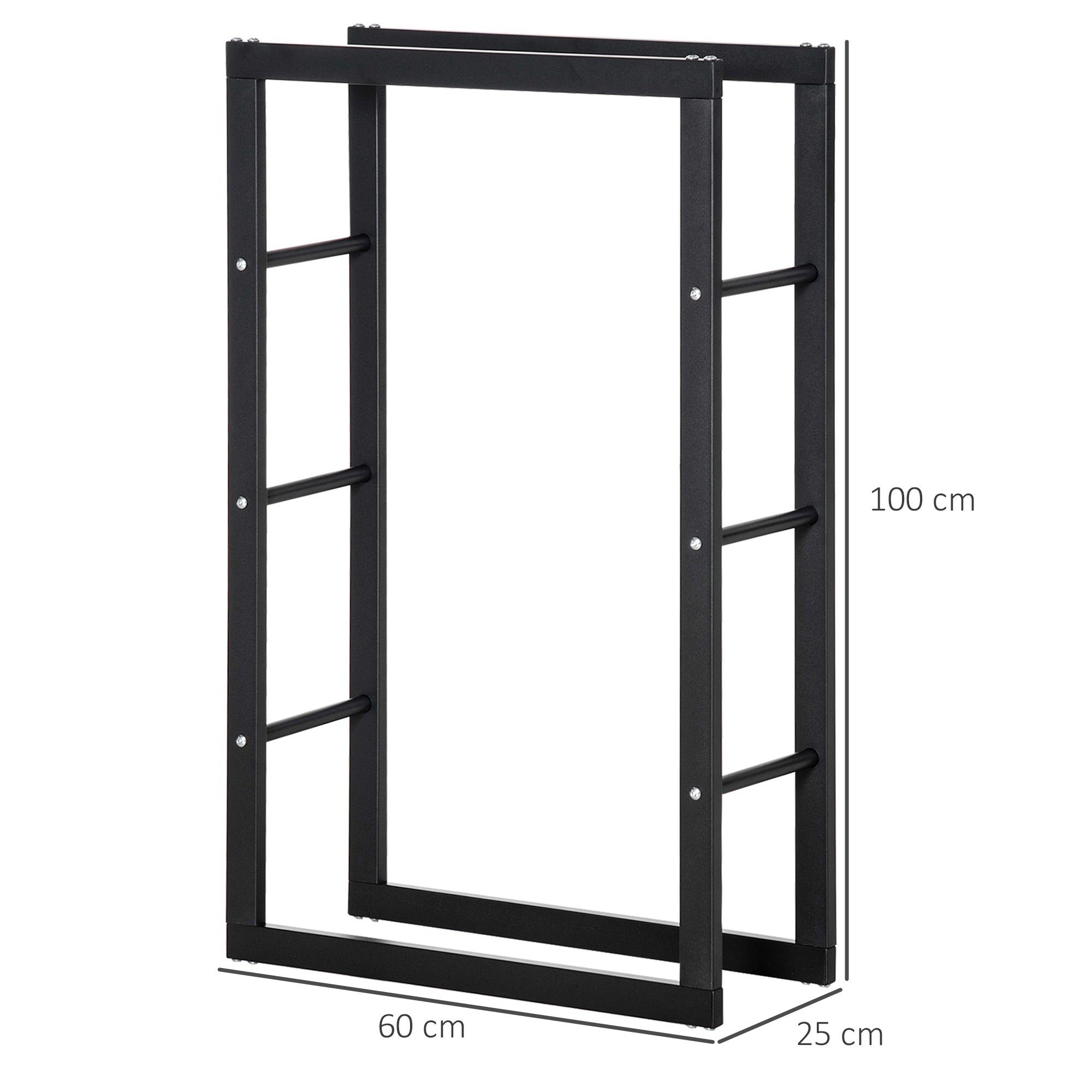 Firewood Holder Rack 100kg Capacity L60 x W25 x H100 cm Steel Black