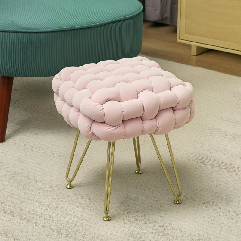 Footstool Bold Woven Velvet-Feel Pink