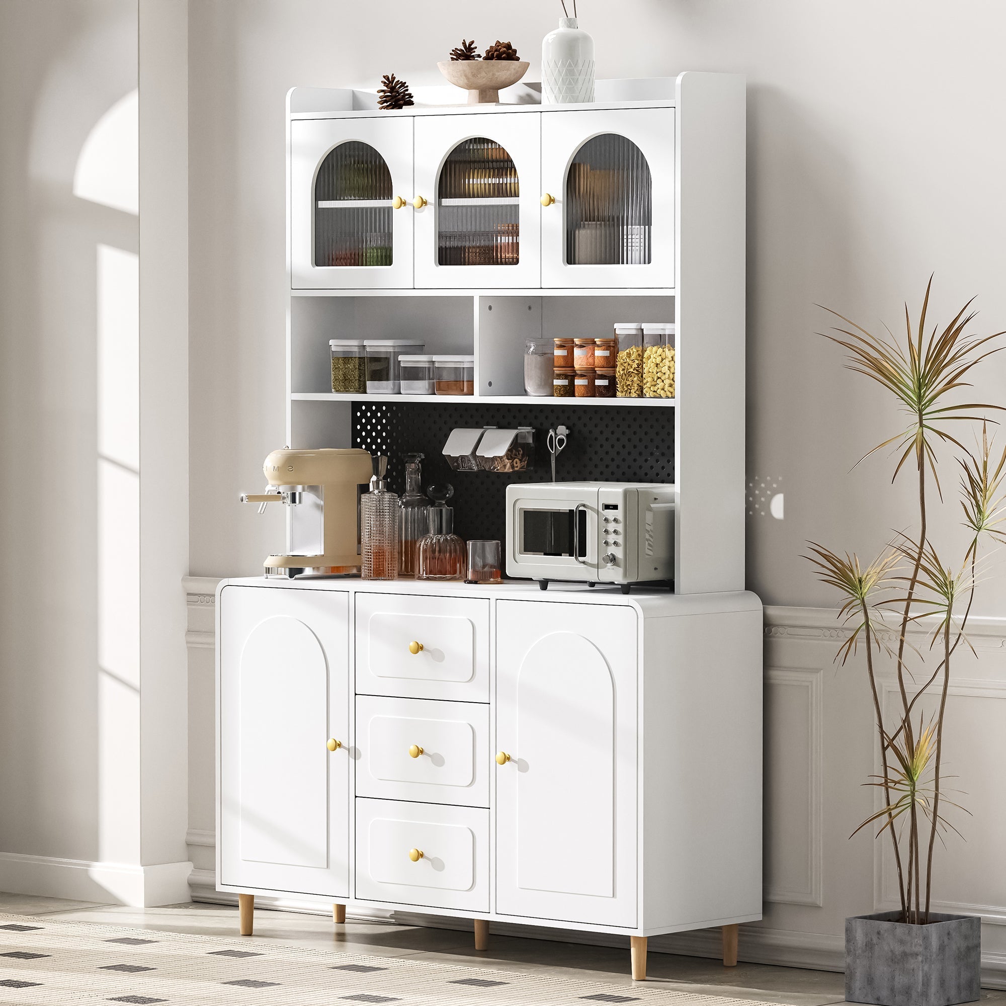Tall Cabinet Pegboard Bar Storage Drawers White