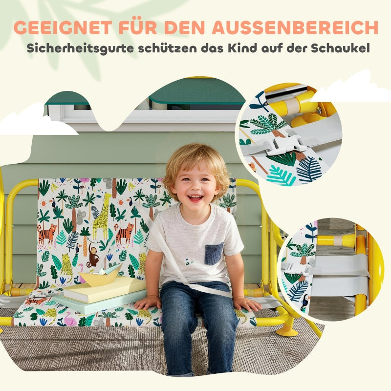 Children's Hollywood Swing with 2 Seats, Adjustable Canopy and Safety Belt, Green