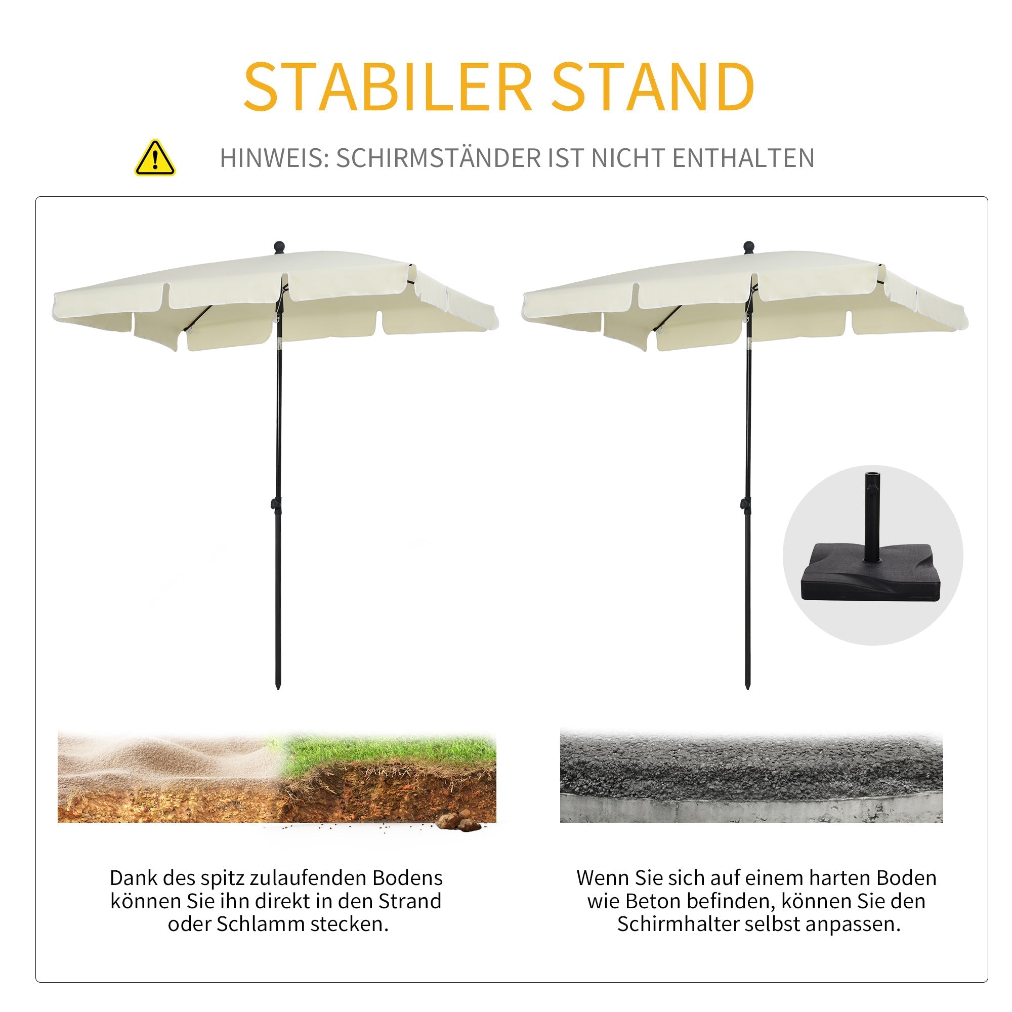 Parasol UV-Protective Foldable Balcony & Beach, Cream White & Black