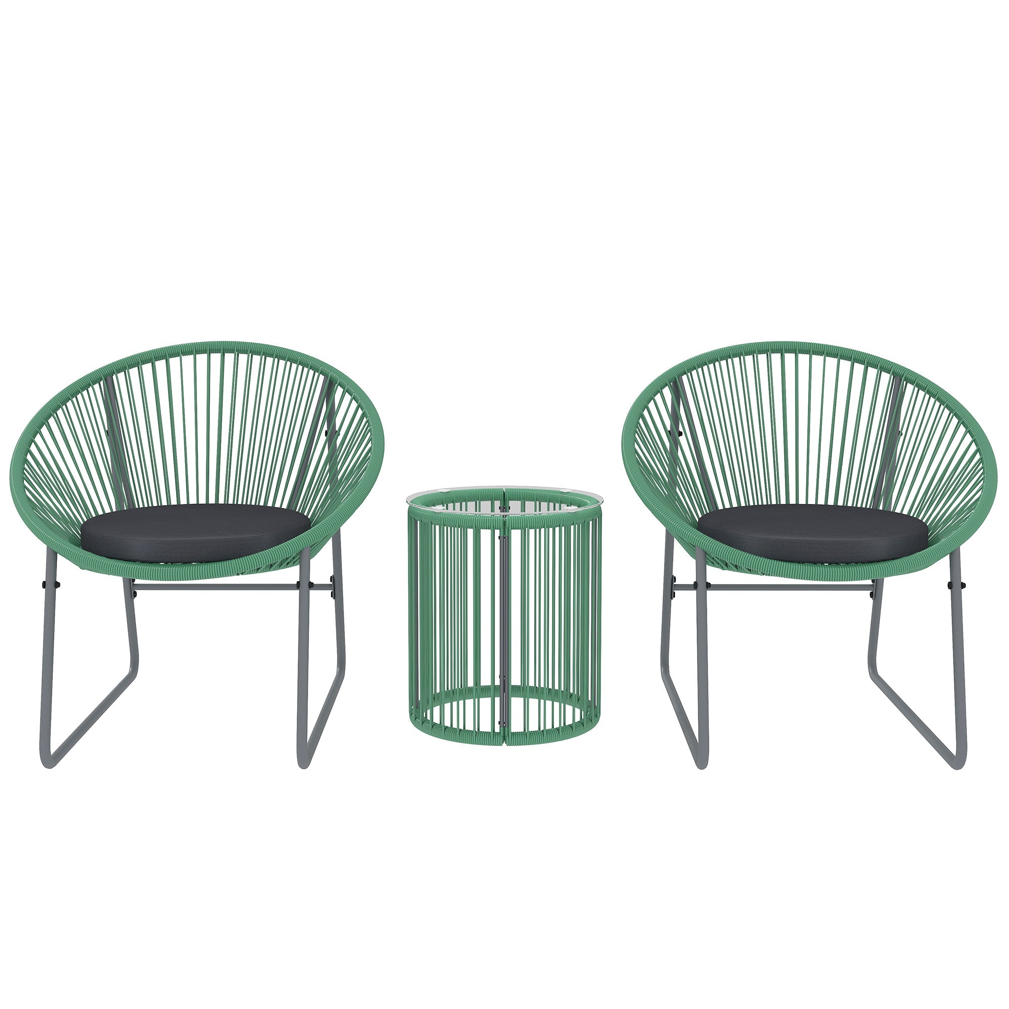 Polyrattan Garden Furniture Set Outdoor Lounge for 2 People 3-Piece Seating with 2 Chairs Side Table Cushions Weatherproof Green