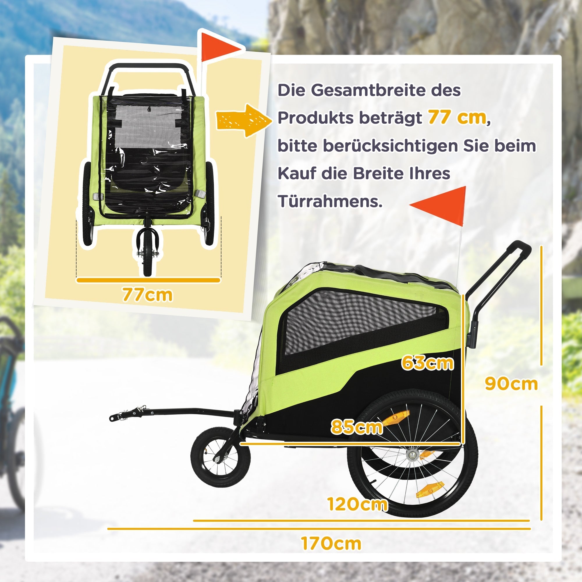2-in-1 Dog Trailer/Stroller Bicycle Carrier Max 30kg, Oxford Fabric, Green