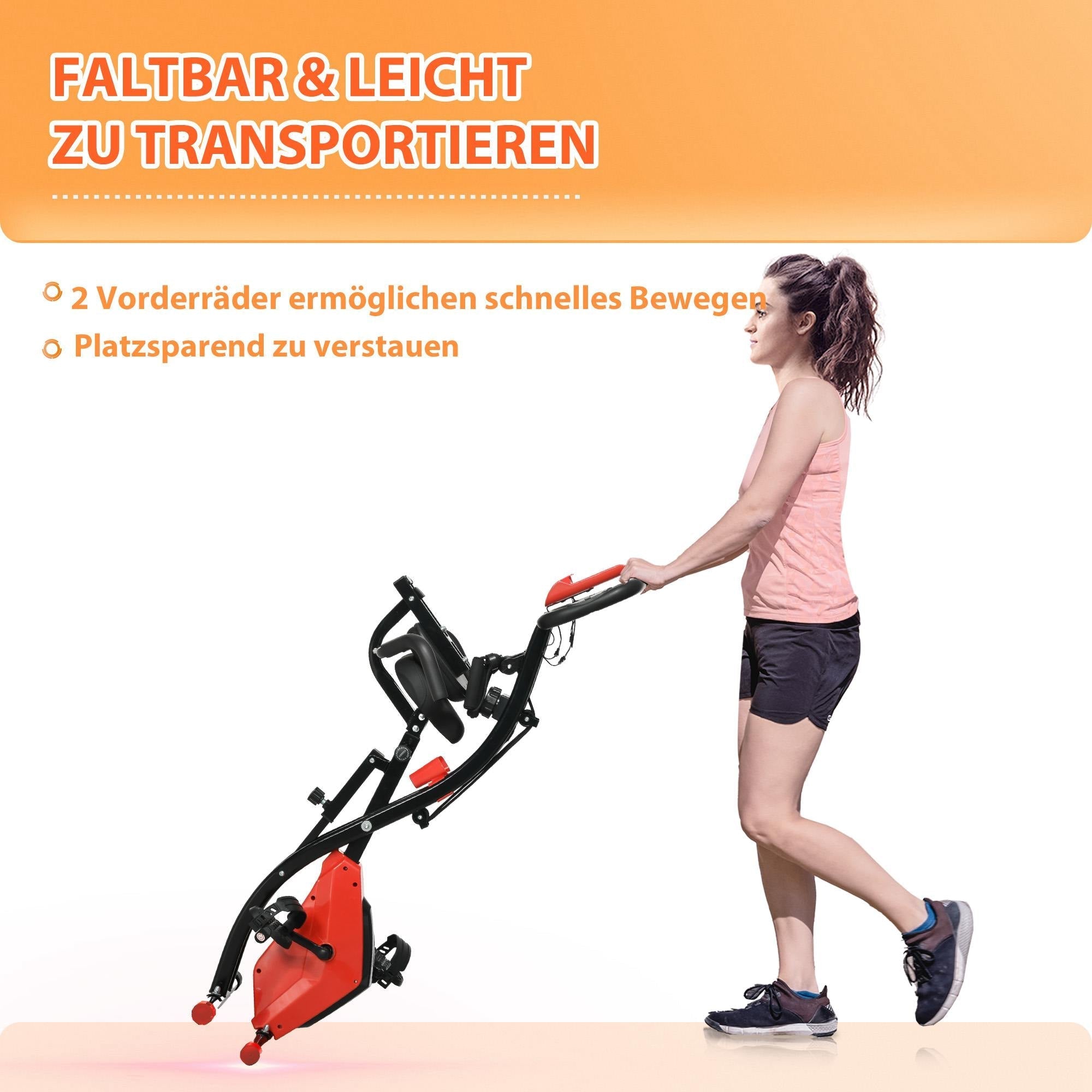 Heimtrainer, klappbar 2-in-1 mit LCD & 8 Widerstandsstufen, Spannseilen
