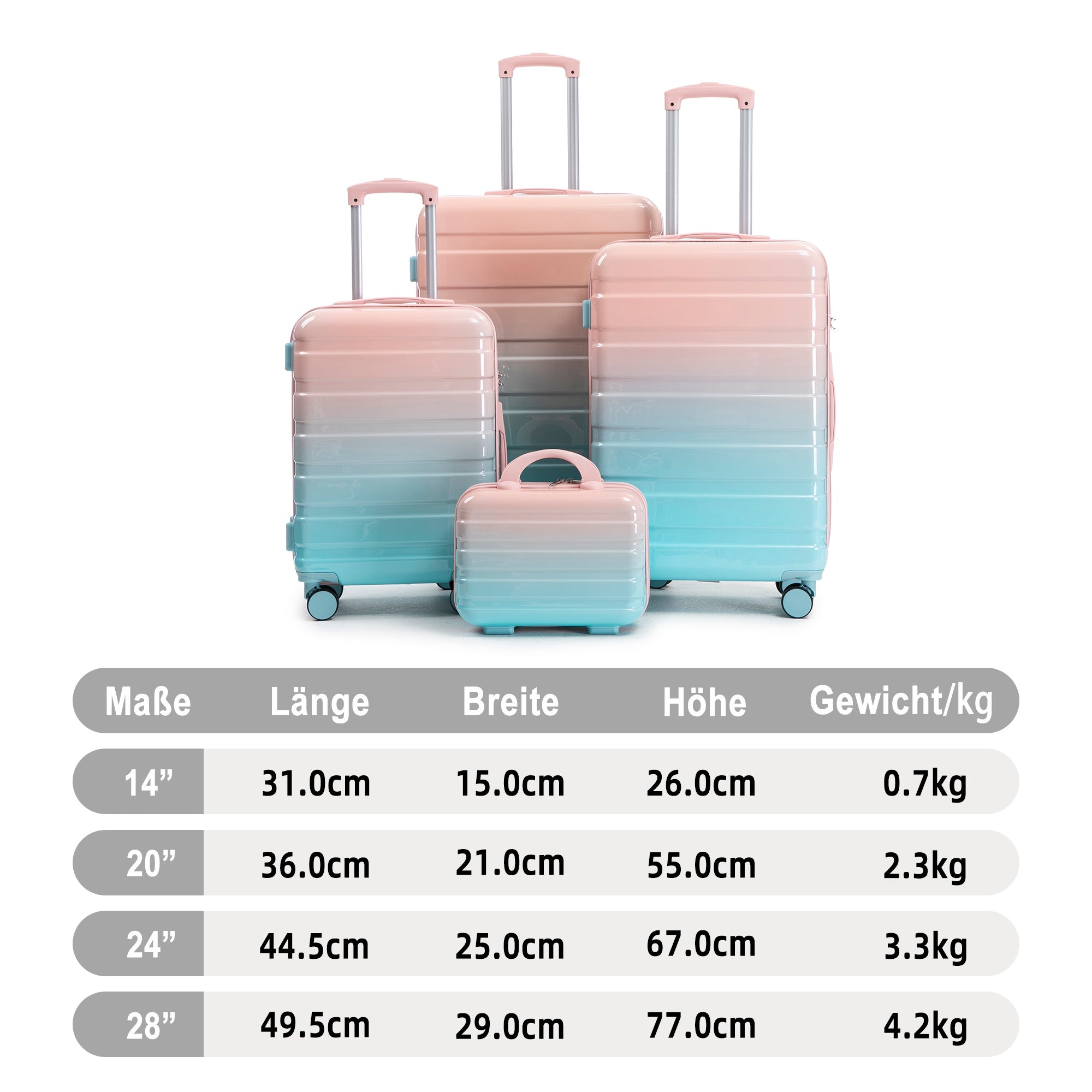 PC Spinner Luggage Set 4-Piece with Combination Lock and Cosmetic Bag - Pink