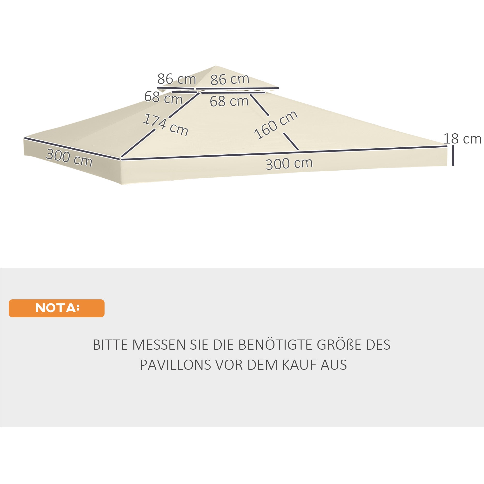 Replacement Roof for Metal Gazebo 3x3m Garden & Patio, Cream White Polyester