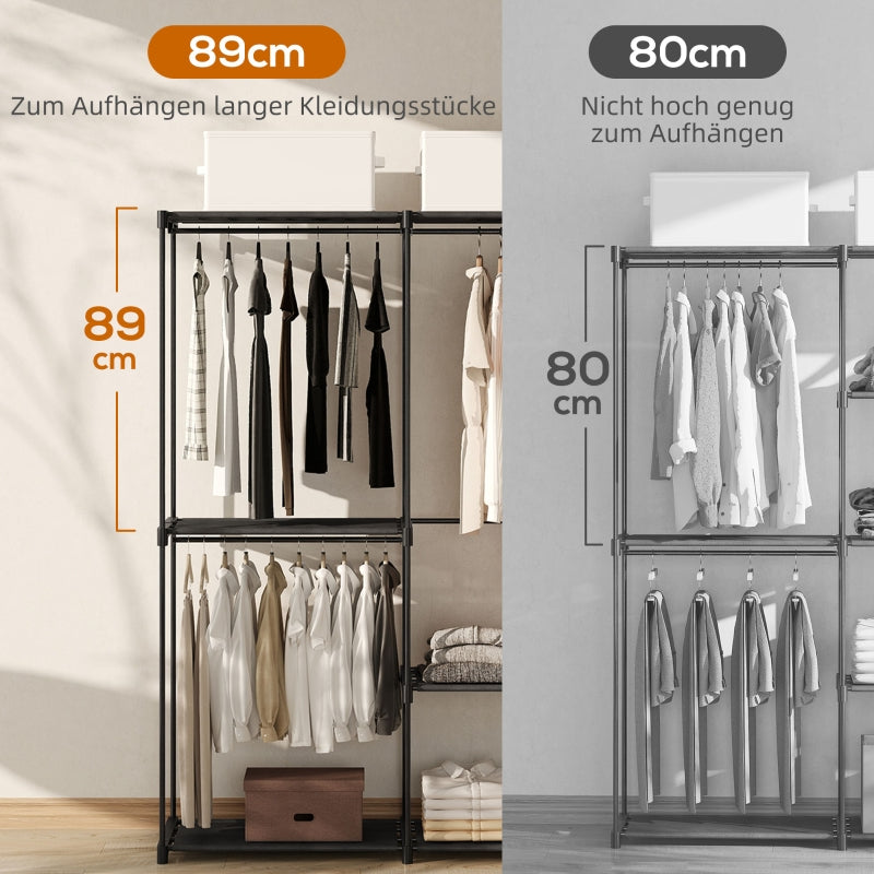 Fabric Wardrobe with Clothes Rail & Shelves 111x43x185 cm - Black