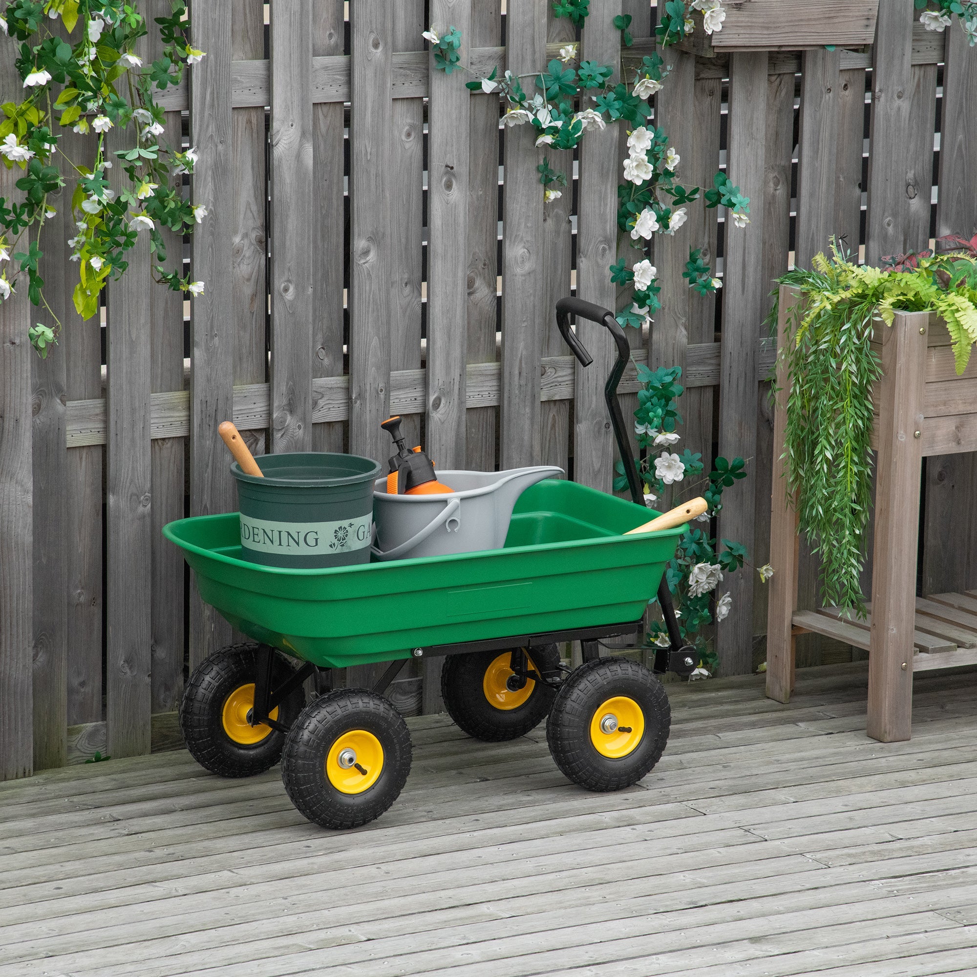 Garden Cart, 75L Tipping Dump Trolley 200kg Capacity - Green