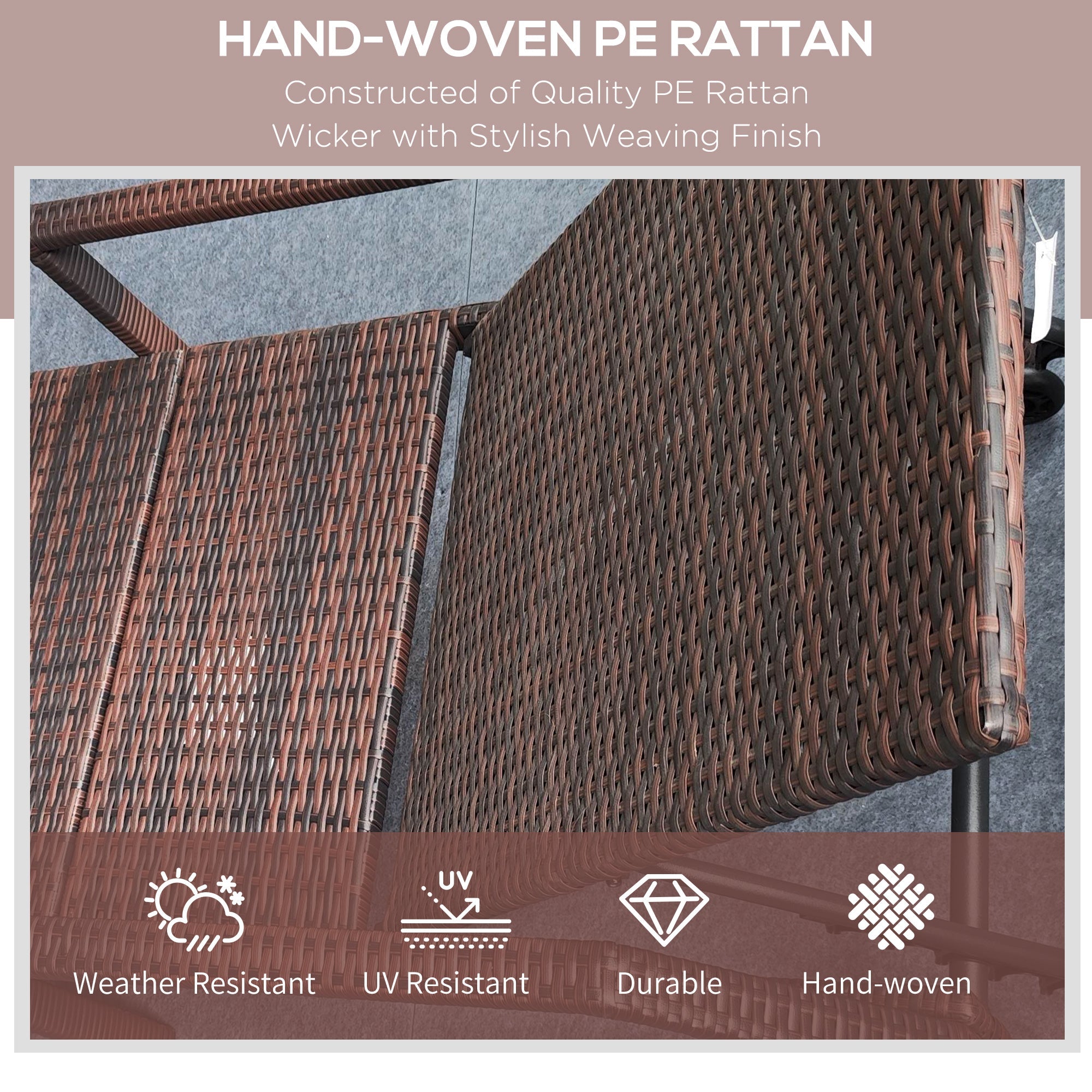 Outdoor Sun Lounger, Chaise Recliner 5-Level Adjustable Back with Wheels, Rattan Wicker