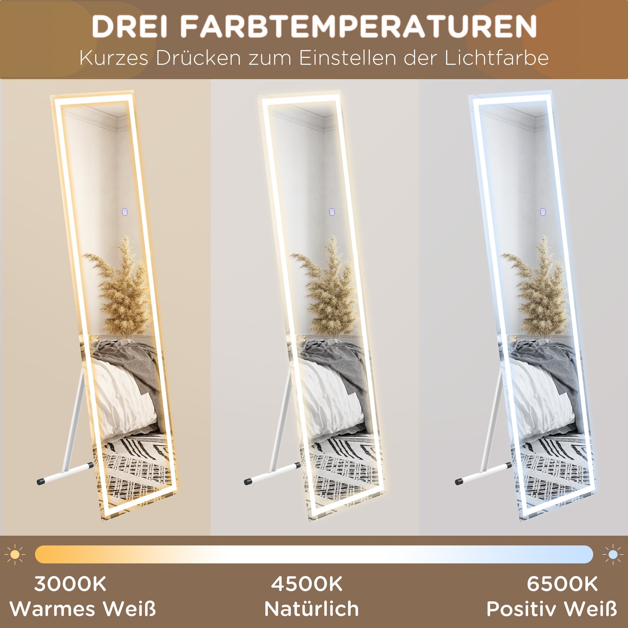 Full Length Mirror, 40x150cm LED Standing Wall, White