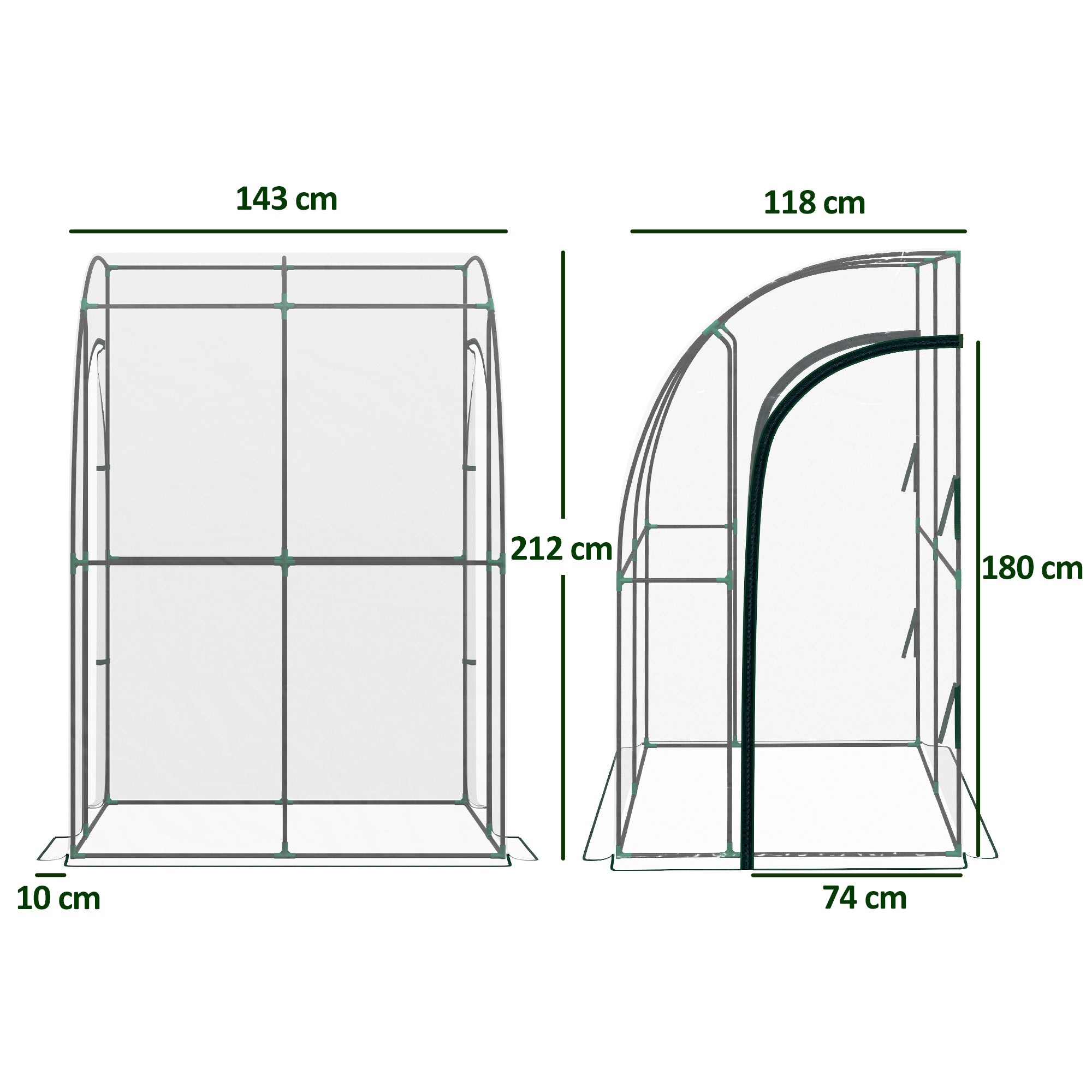 143cm x 118cm Walk-In Lean To Greenhouse, with Accessories, Steel Clear