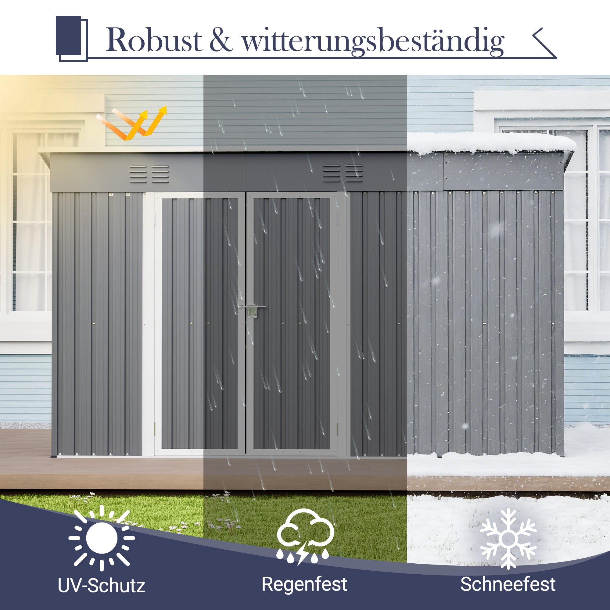 10x4 FT Metal Garden Shed with Double Doors, Ventilation and Reinforced Frame, Grey