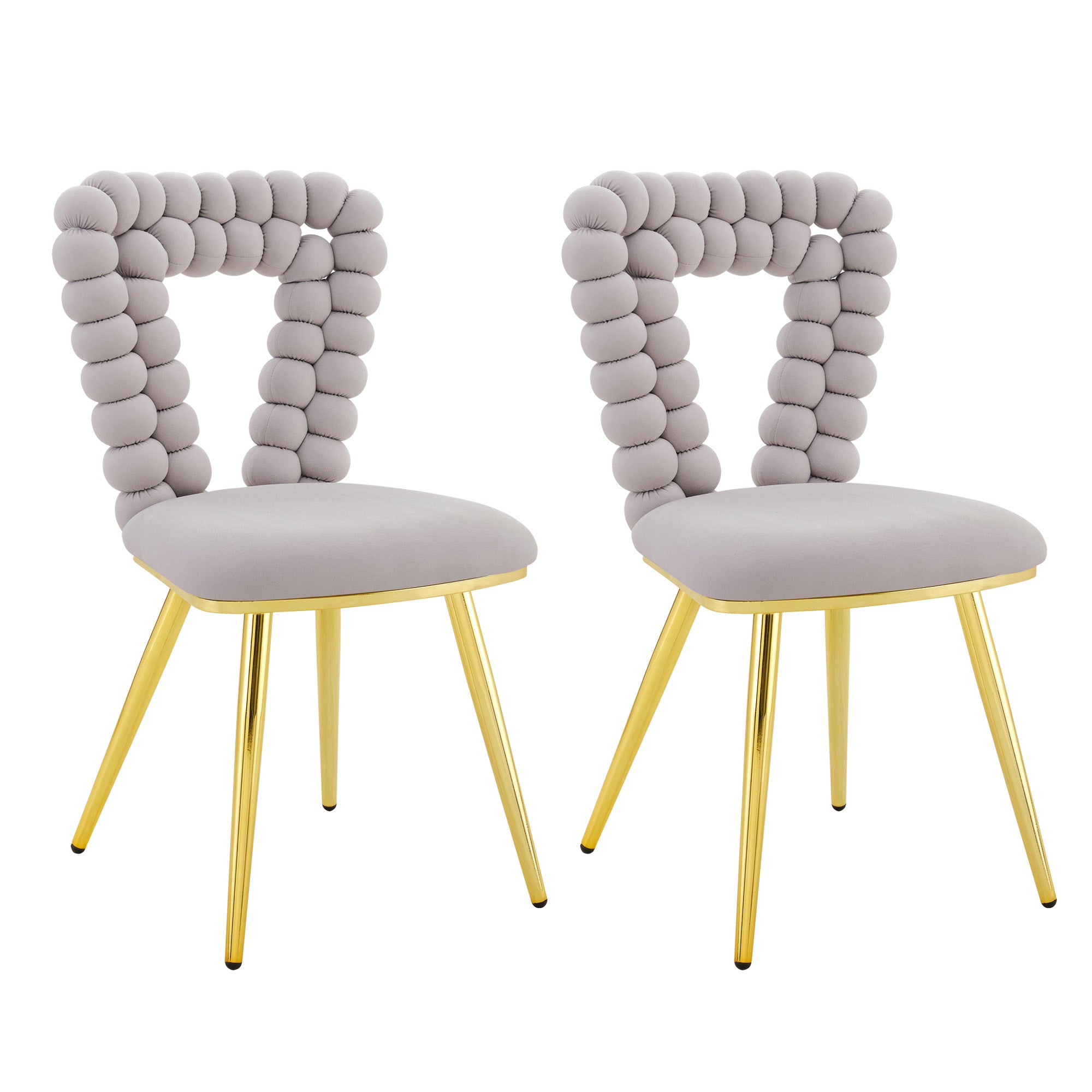 Dining Chairs (Set of 2) Triangular Cutout Backrest Gold Metal Legs - Light Grey Velvet