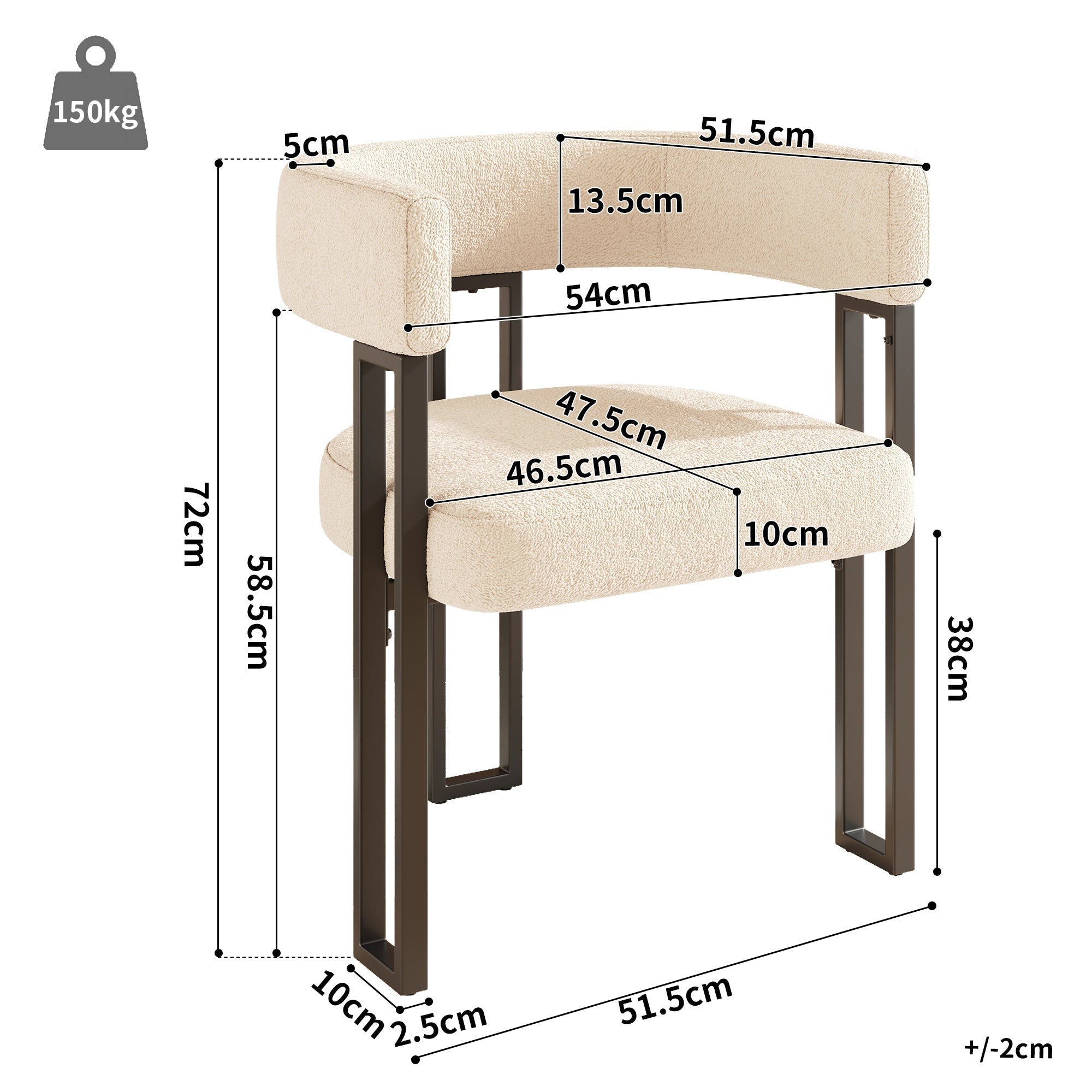 Dining Chair 2-Piece Set, Ergonomic Luxury with Curved Backrest, Beige Fabric