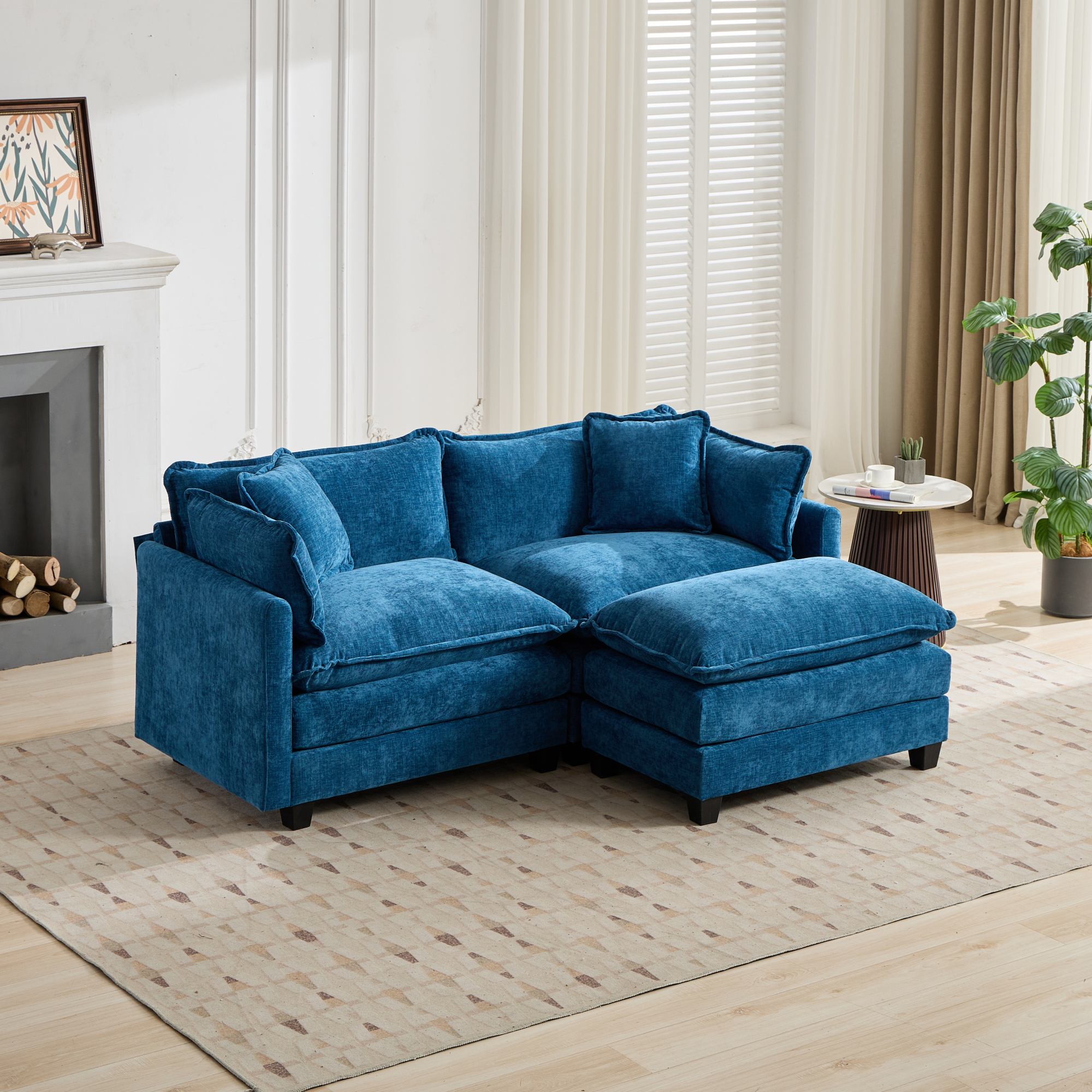 Cloud Sofa Loveseat, Modern Modular Sectional with Upholstered Seat Cushion, Blue Chenille Fabric