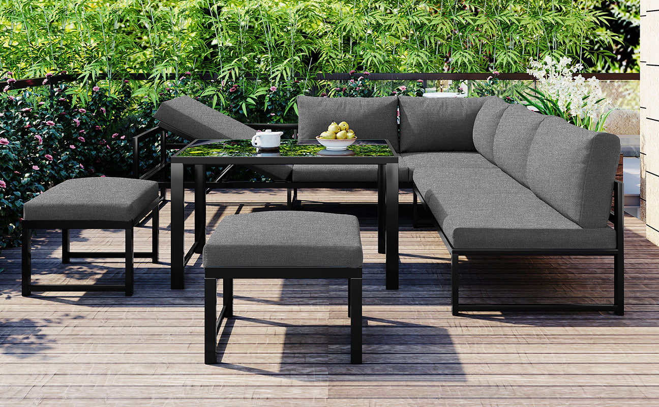 Garden Lounge Chair Set Aluminum 4-Way Reclining Adjustable Backrest with Cushions - Grey