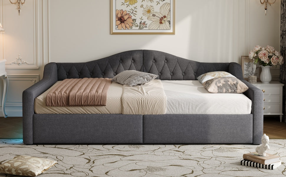 Daybed Upholstered 140x200cm LED Storage - Grey
