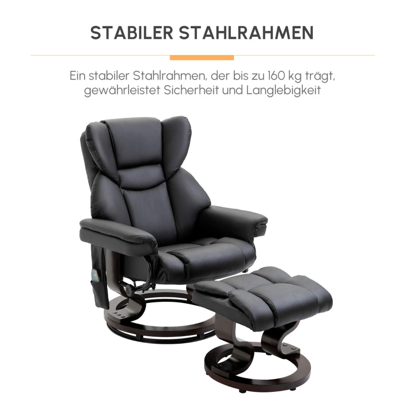 Liegesessel, Massagefunktion & Hocker, Kunstleder Schwarz
