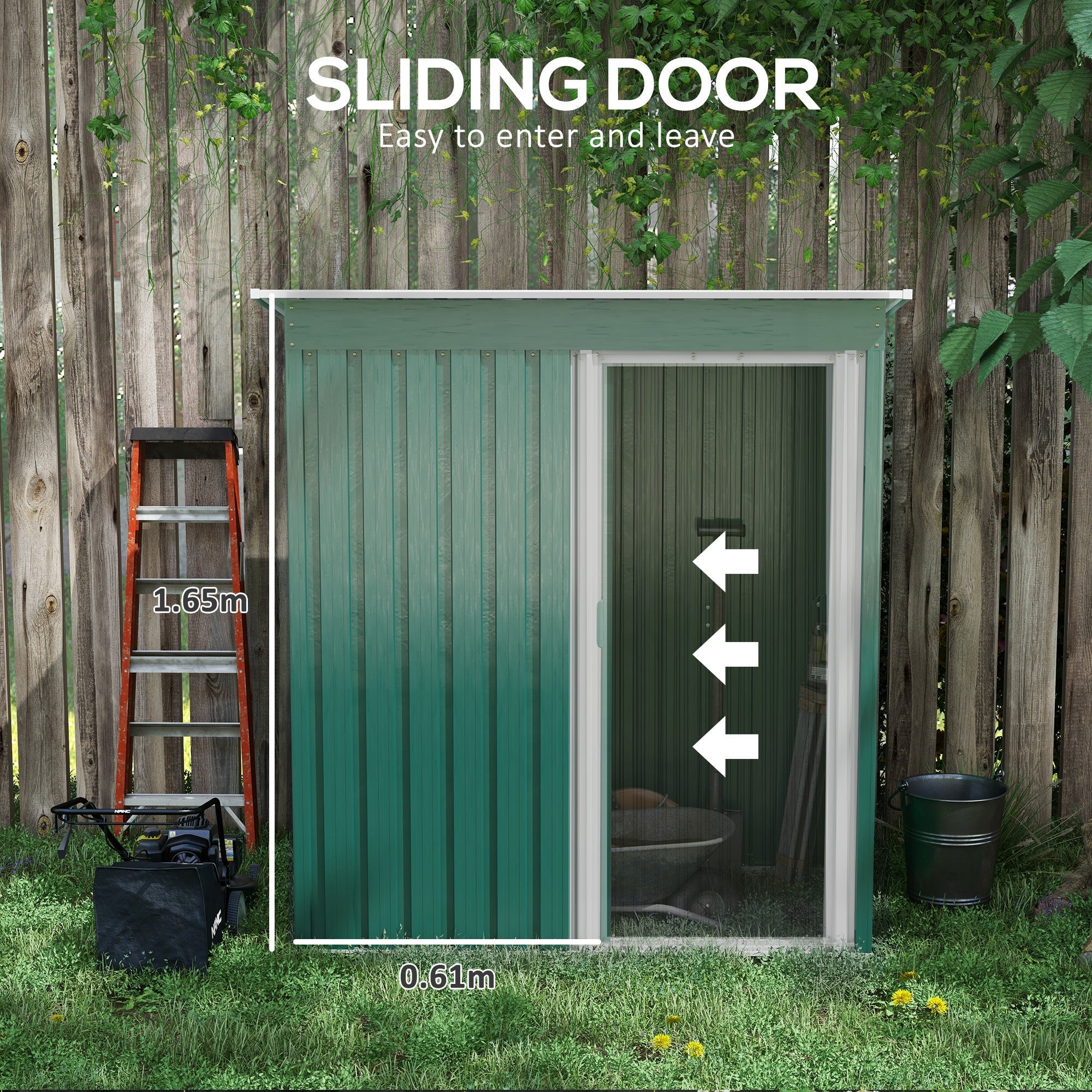 Garden Storage Shed with Sliding Door and Sloped Roof, Green