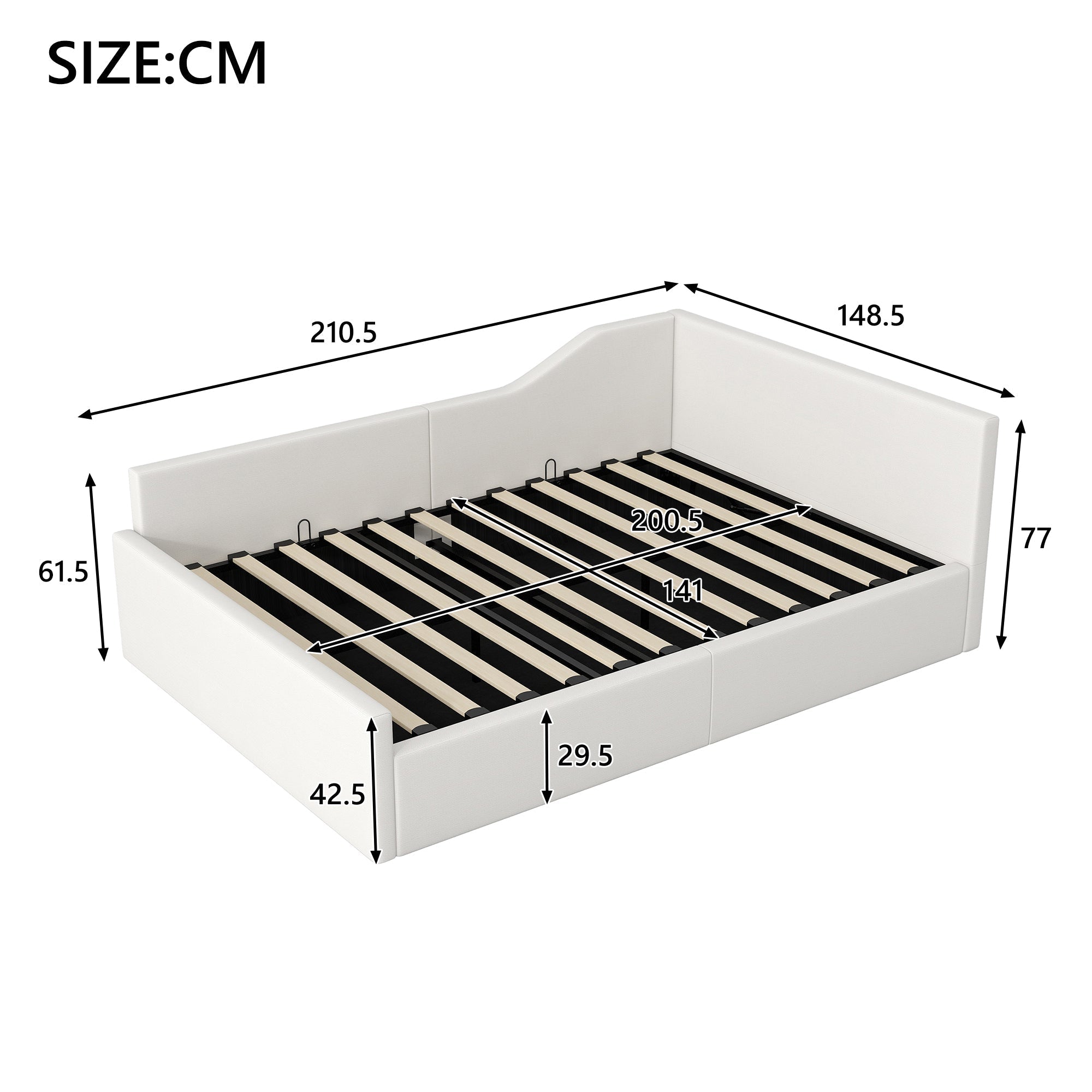Upholstered Daybed, 140x200 with Under-bed Storage, Beige
