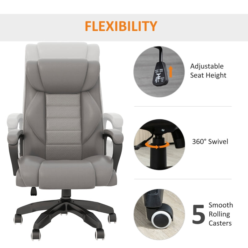 Office Chair, 6-Point Massage, Back Heat, Tilt Function, Grey PU Leather